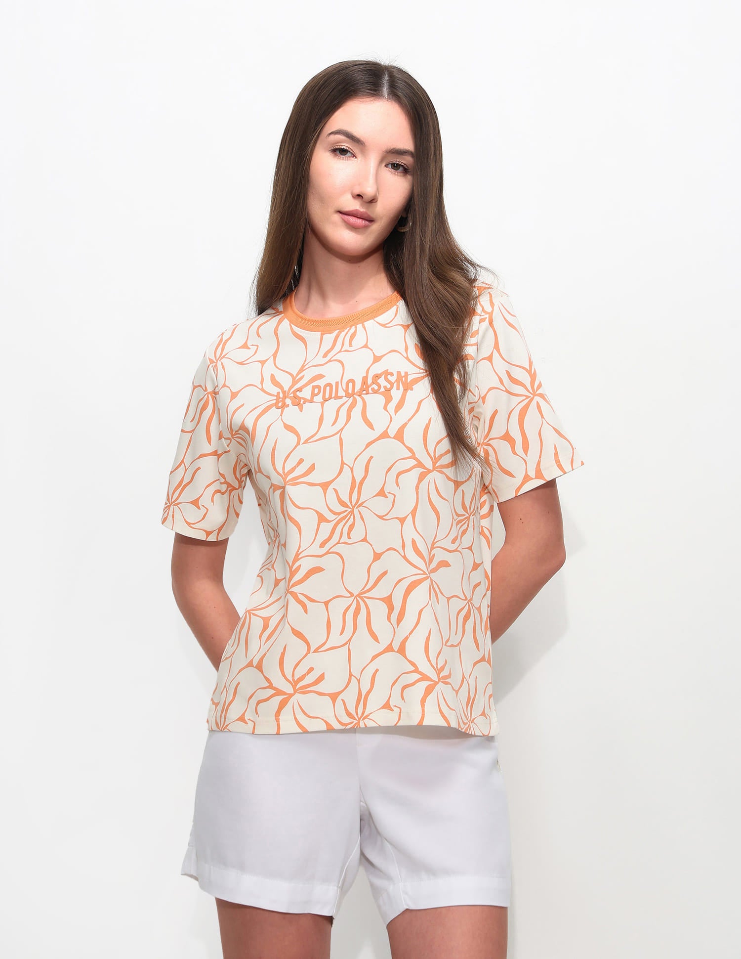 Boxy Fit Floral Printed T-Shirt Orange - U.S. Polo Assn. India | Large