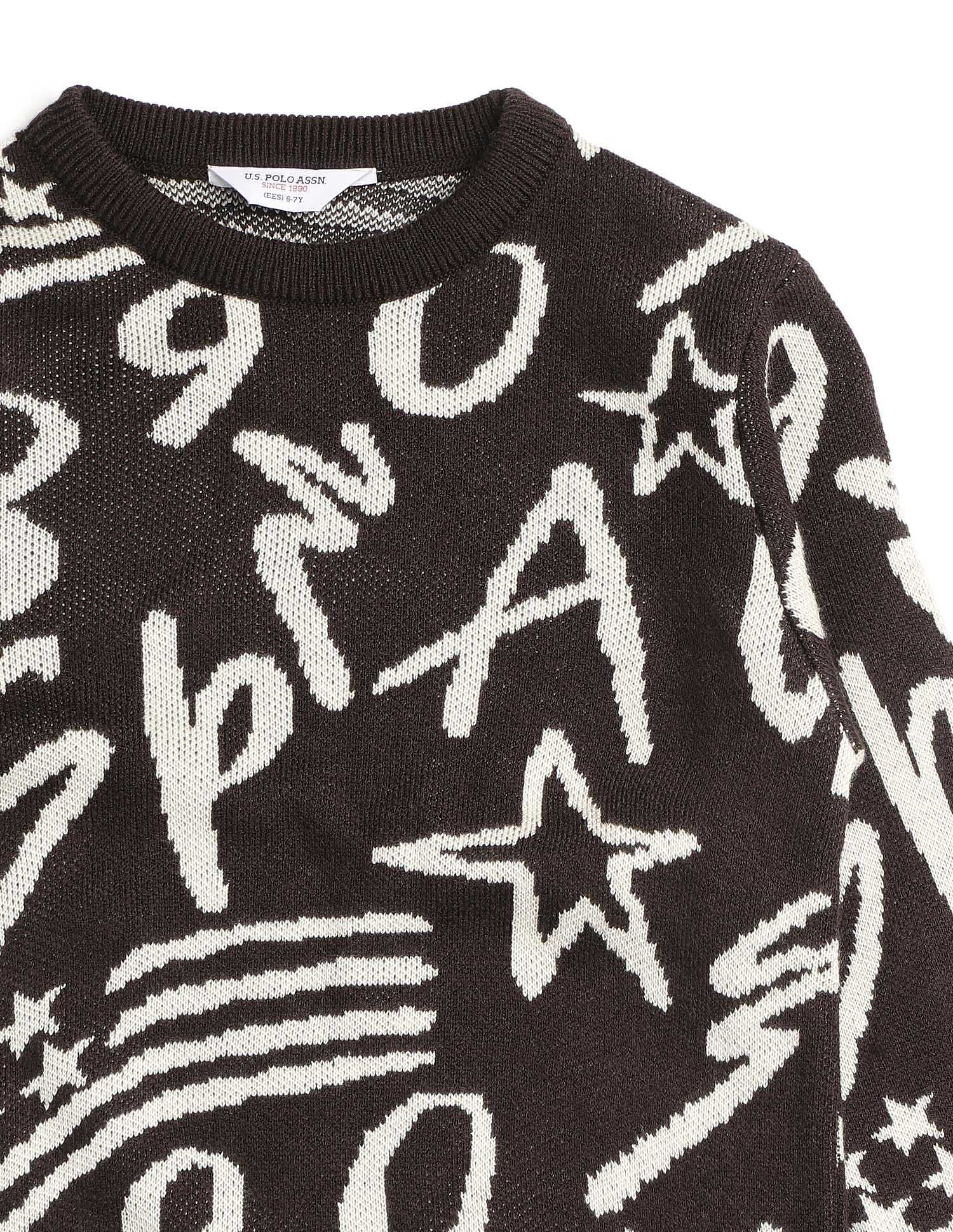 Boys Graphic Patterned Knit Sweater Dark Brown - U.S. POLO ASSN. | Large