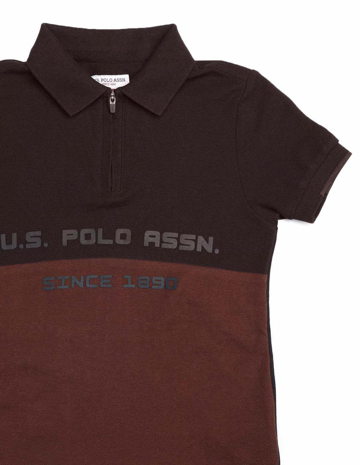 Boys Colour Blocked Brand Embossed Polo Shirt Dark Brown - U.S. POLO ASSN. | Large