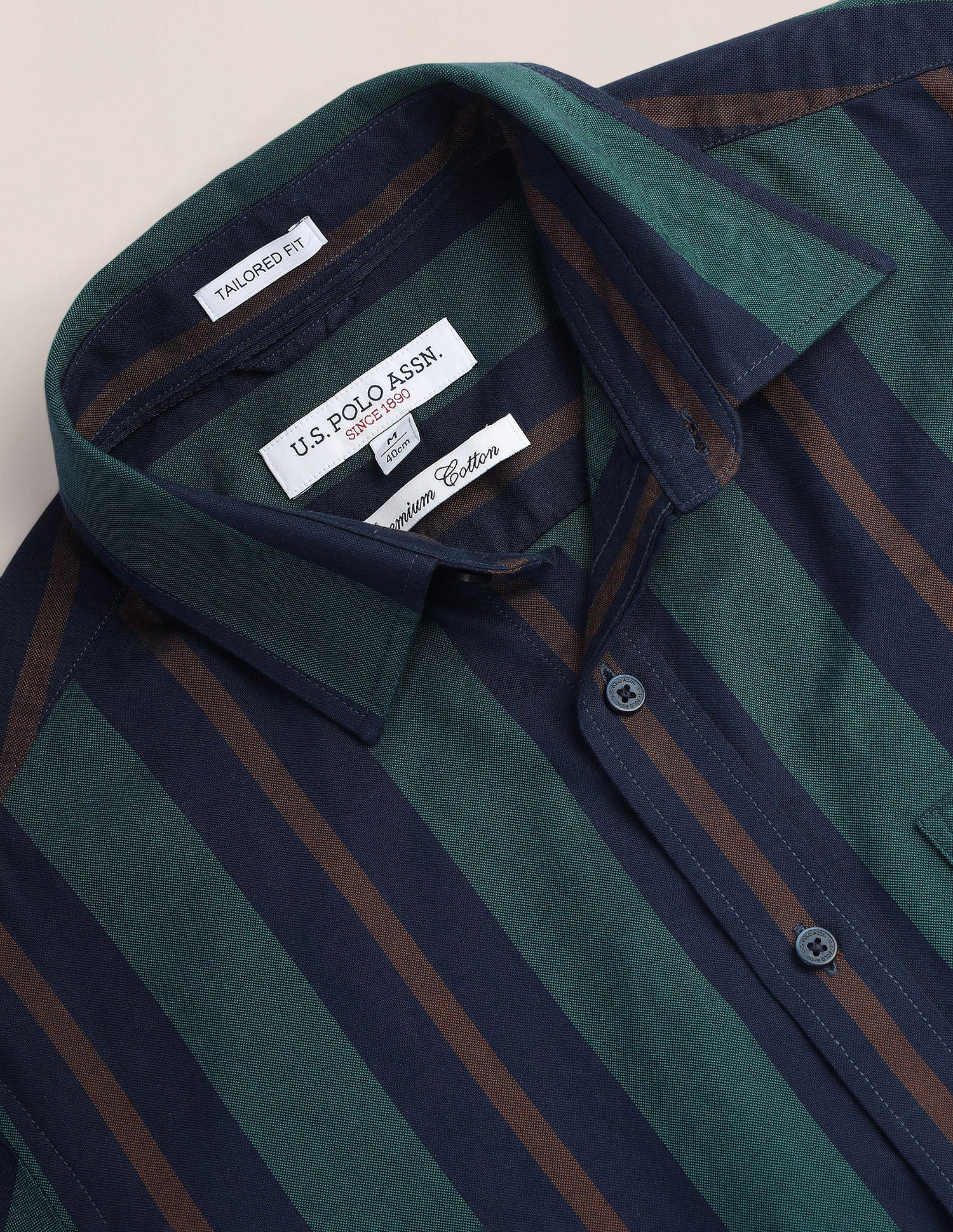 Tailored Vertical Stripes Shirt Dark Green - U.S. Polo Assn. India | Large