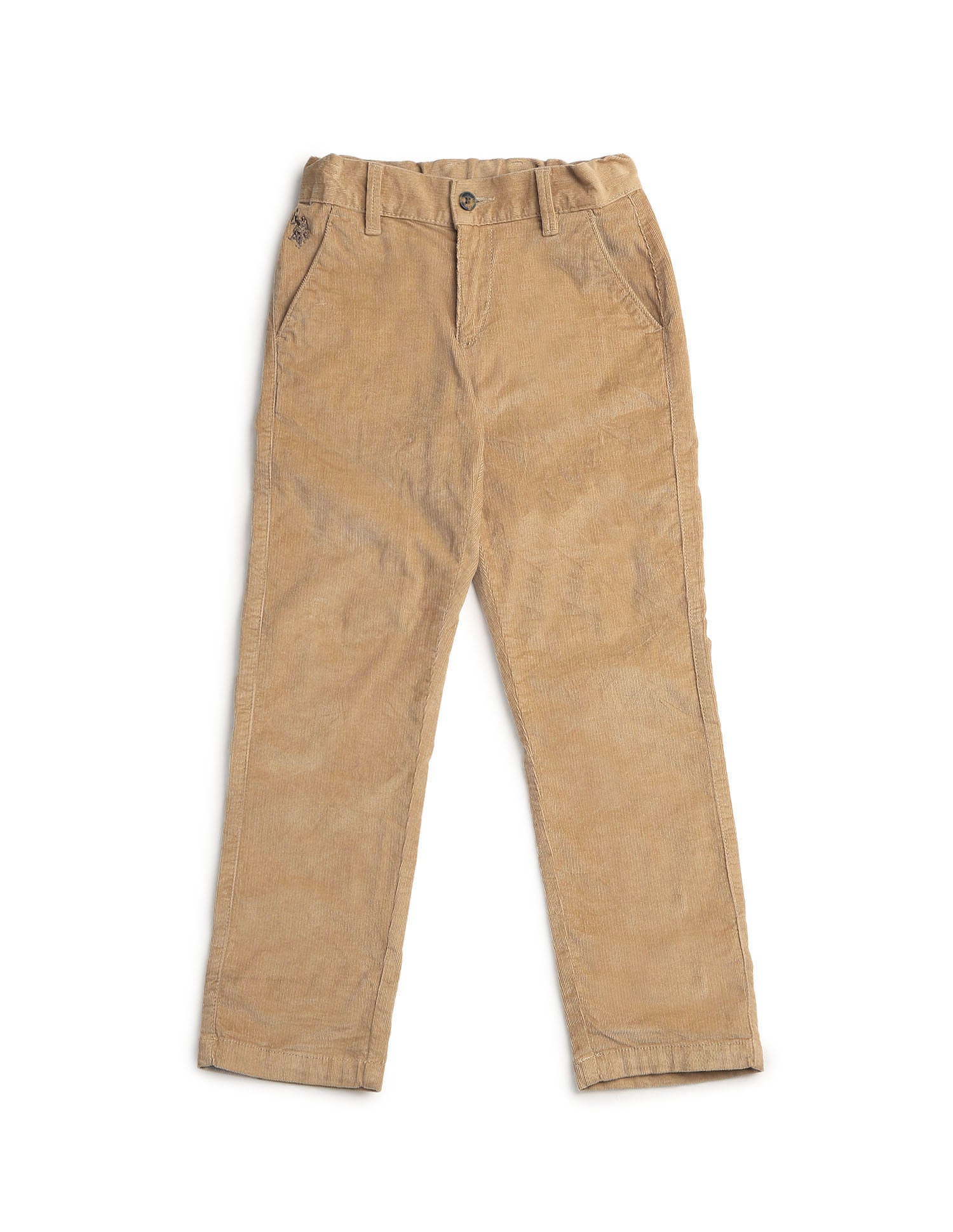 Boys Solid Slim Fit Trousers Khaki - U.S. POLO ASSN. | Large