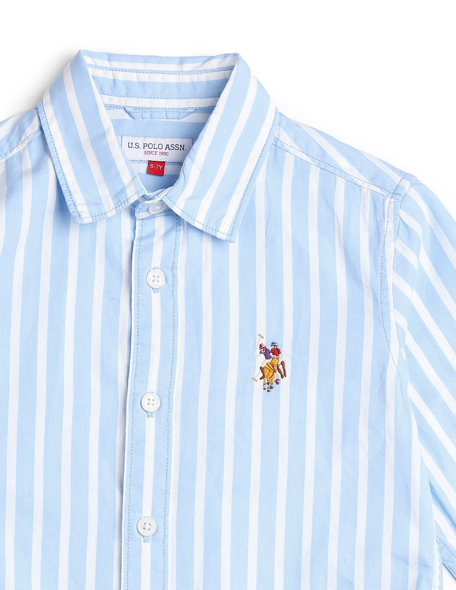 Boys Vertical Striped Regular Fit Shirt Light Blue - U.S. POLO ASSN. | Large