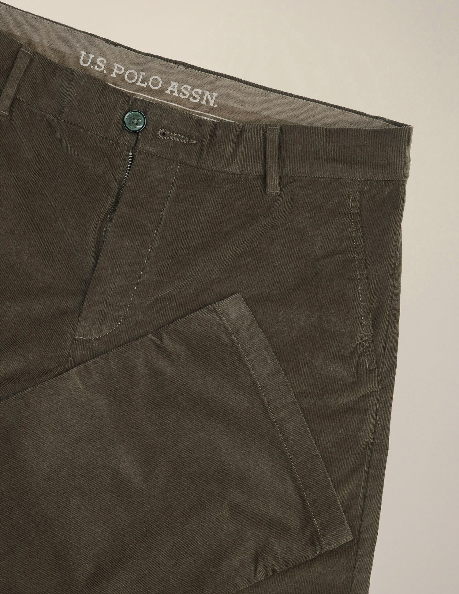 Riley Straight Fit Corduroy Trousers Light Olive - U.S. Polo Assn. India | Large