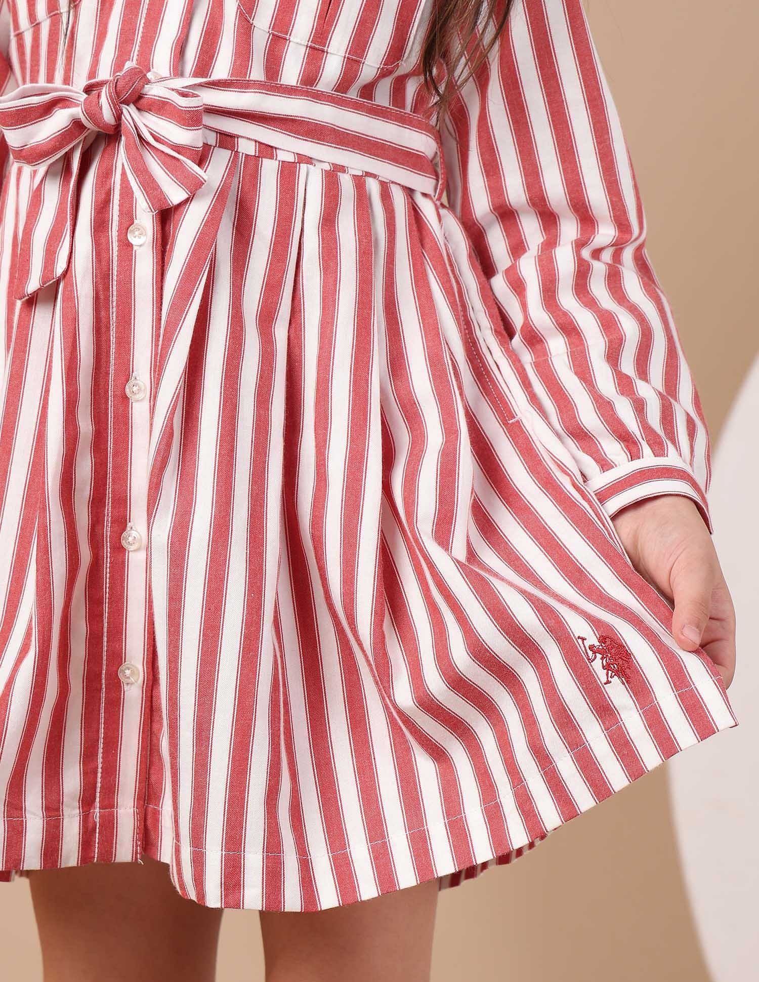 Girls Vertical Striped Shirt Dress Red - U.S. POLO ASSN. | Large
