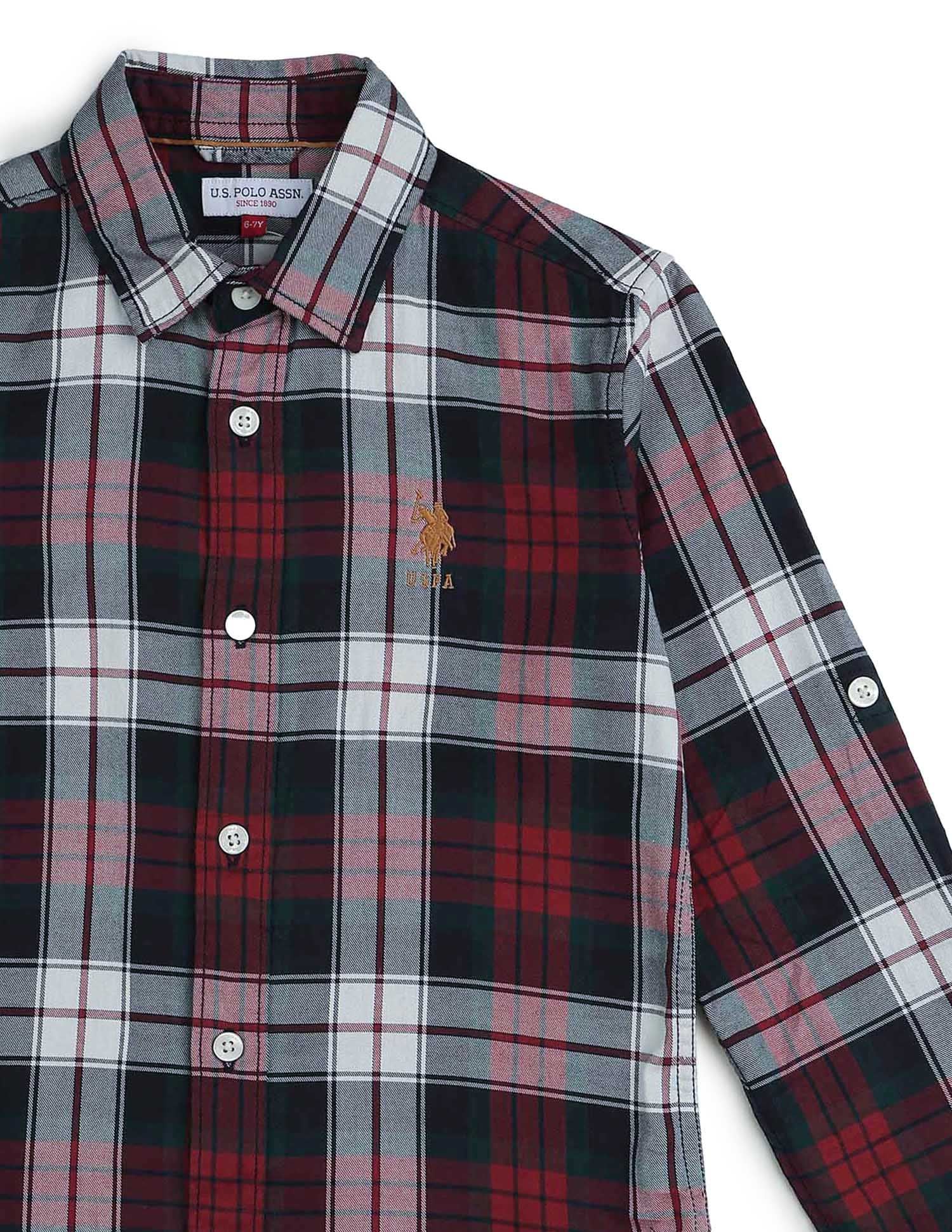 Boys Plaid Checked Twill Shirt Red - U.S. POLO ASSN. | Large