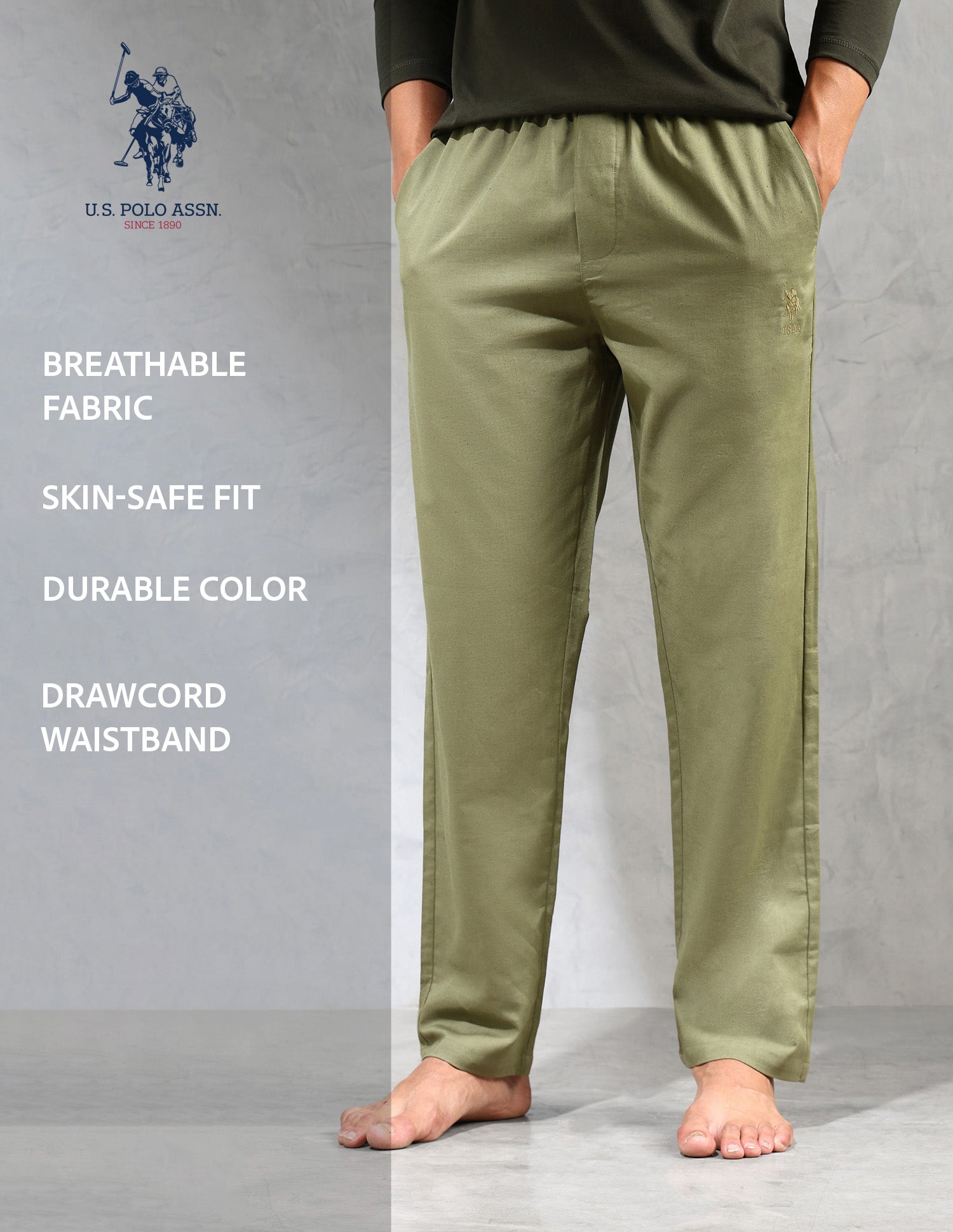 Relaxed Fit Cotton Linen OELP8 Lounge Pants - Pack Of 1 Sage - U.S. POLO ASSN. | Large