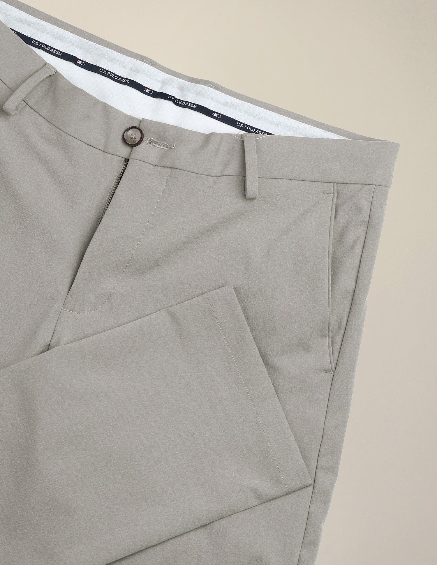 Denver Slim Fit Satin Trousers Ecru - U.S. Polo Assn. India | Large