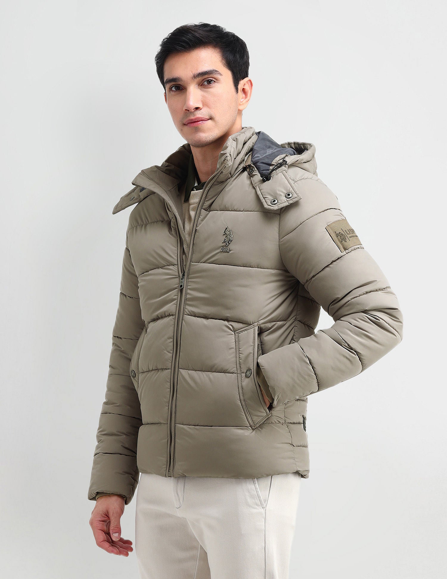 Regular Fit Solid Puffer Jackets Mousse - U.S. POLO ASSN. | Large