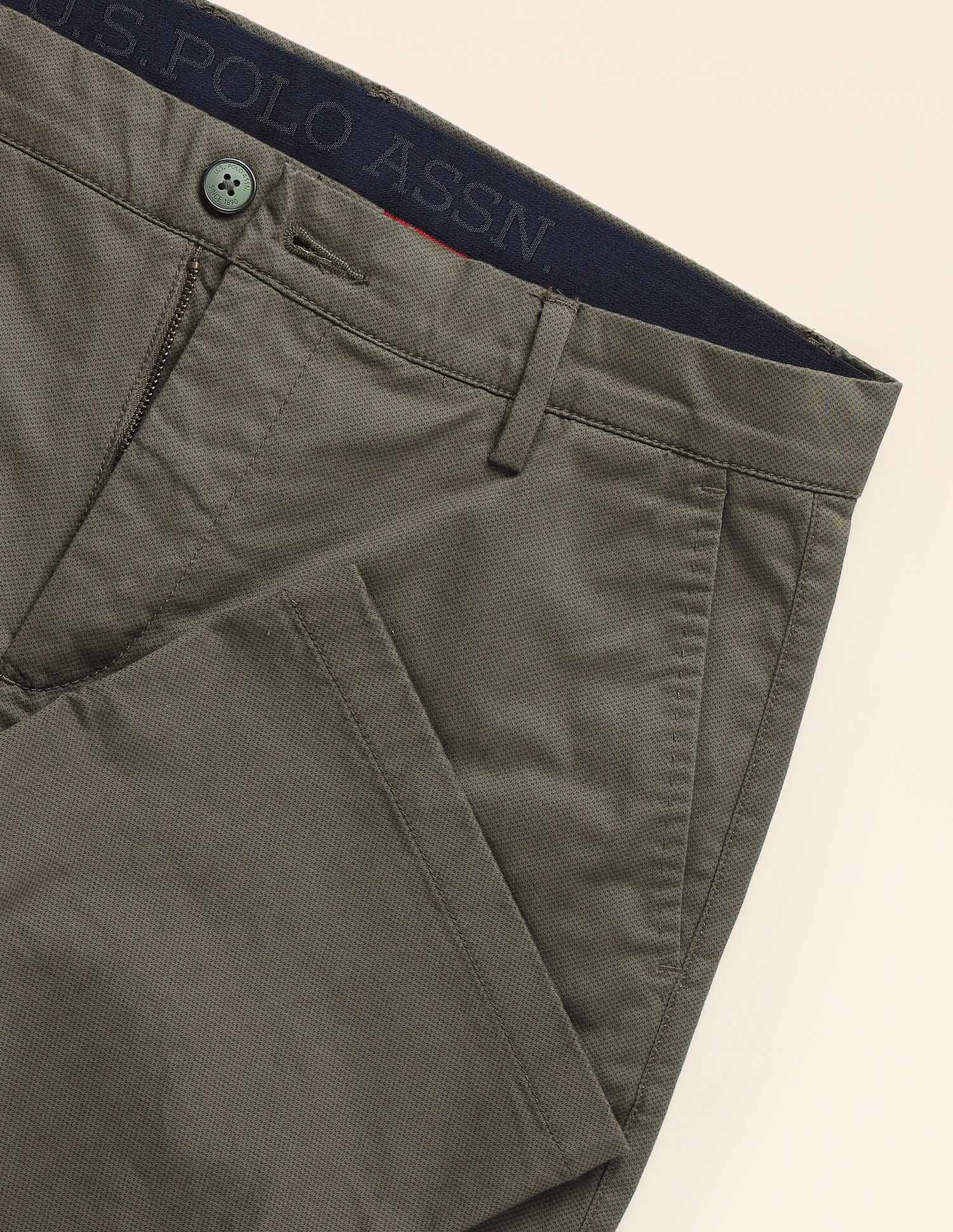 Solid Riley Fit Straight Fit Trousers Olive - U.S. Polo Assn. India | Large