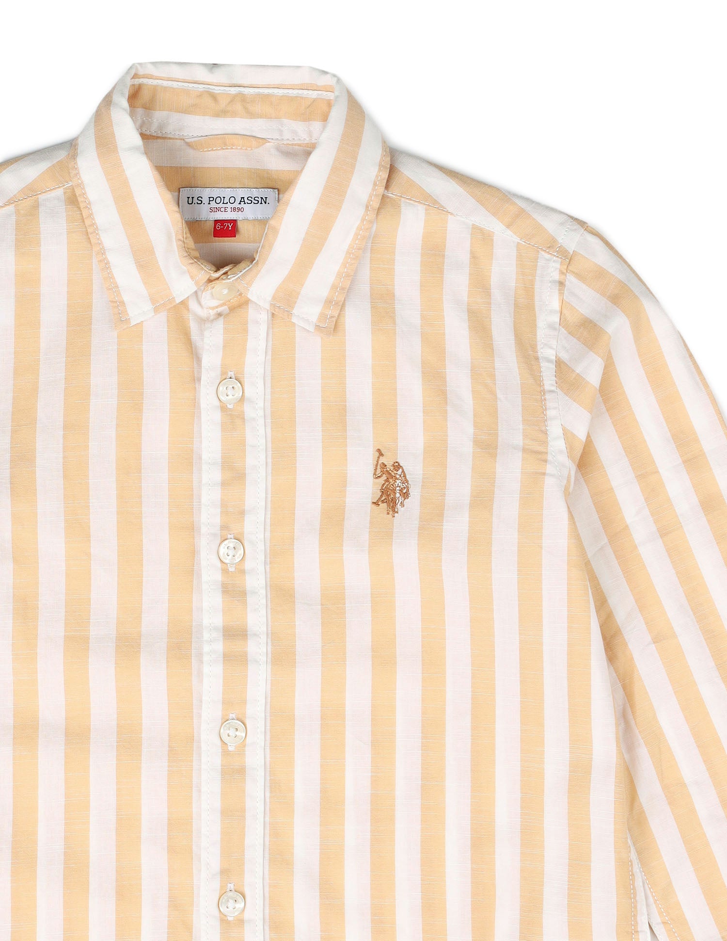 Boys Vertical Striped Regular Fit Shirt Beige - U.S. POLO ASSN. | Large