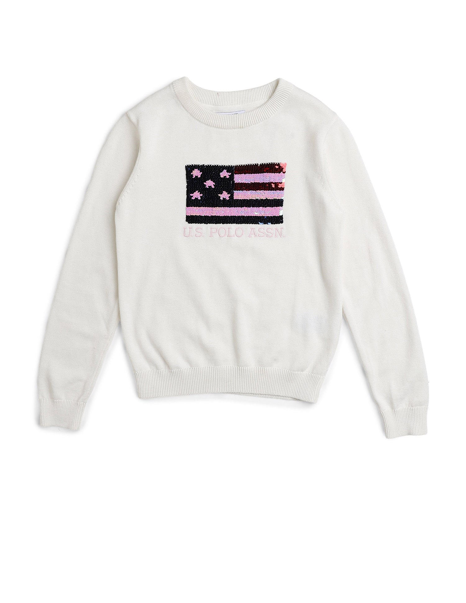 Girls Flip Sequin Sweater White - U.S. POLO ASSN. | Large