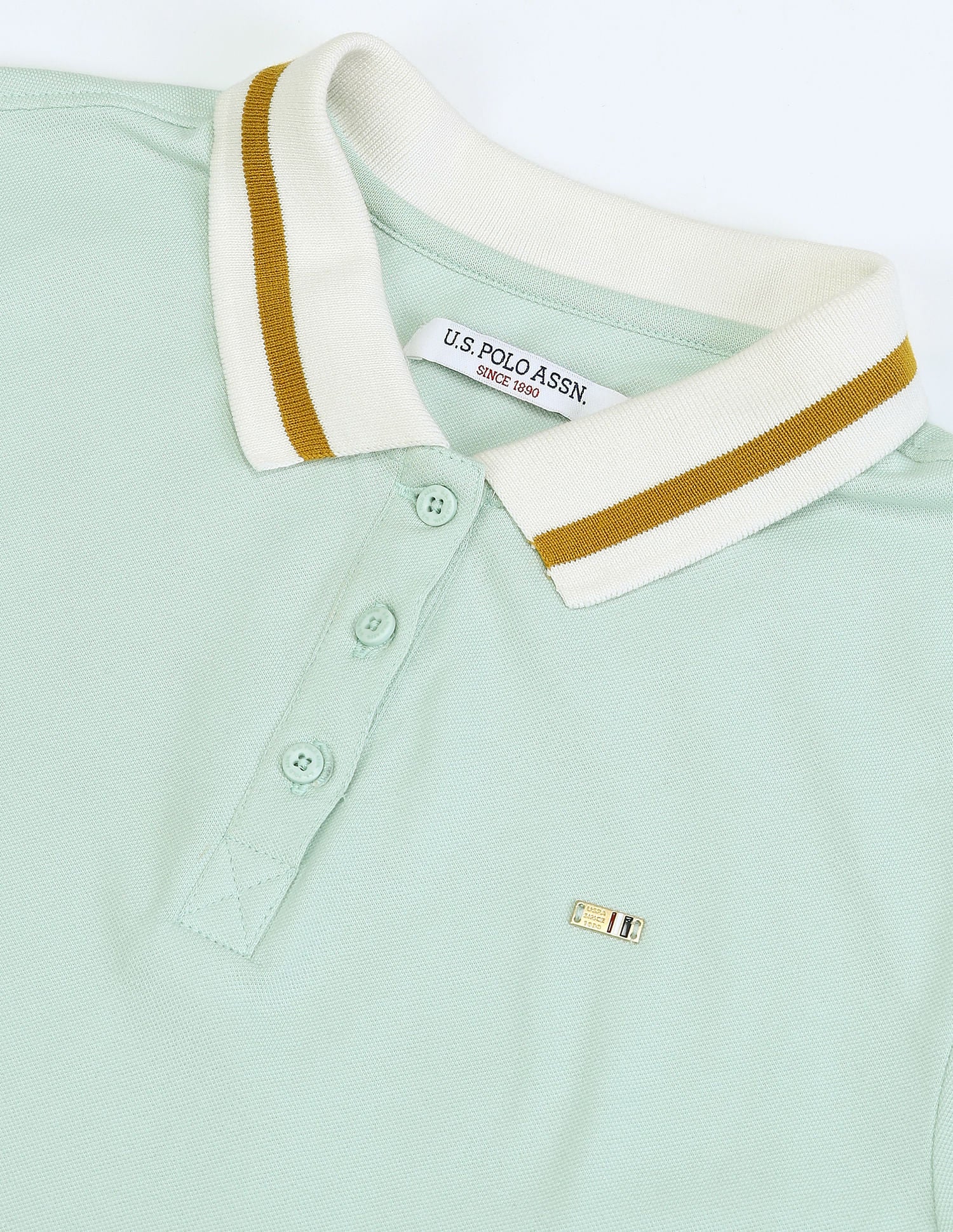 Contrast Collar Metallic Logo Polo Shirt Mint - U.S. POLO ASSN. | Large
