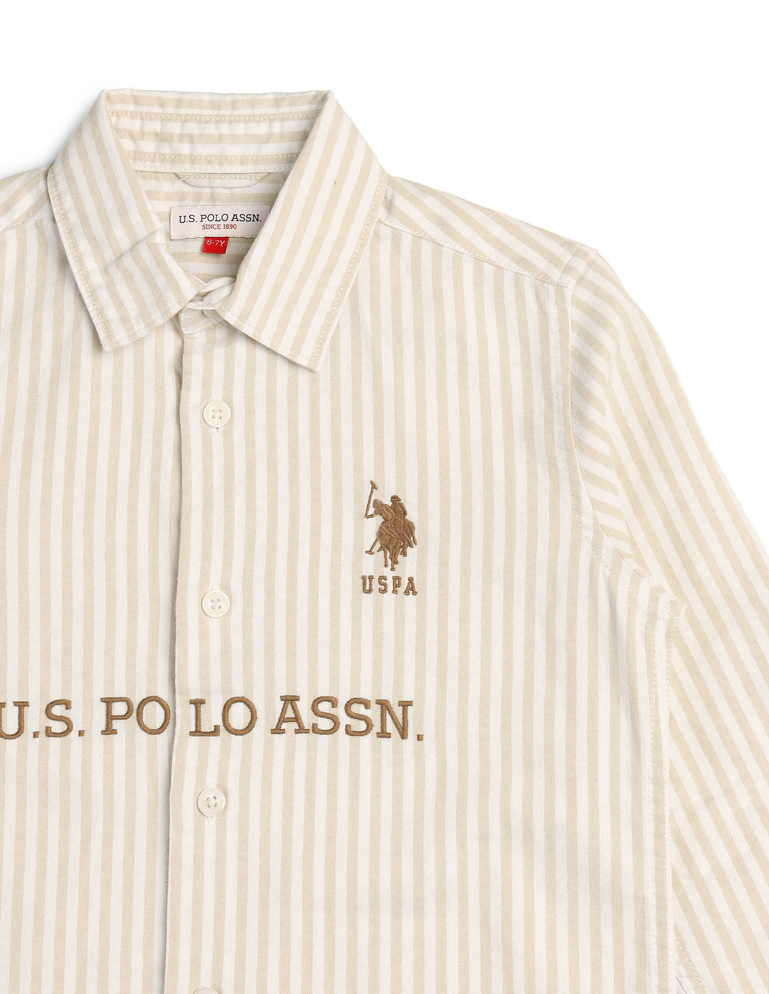 Boys Brand Embroidered Regular Fit Shirt Beige - U.S. POLO ASSN. | Large