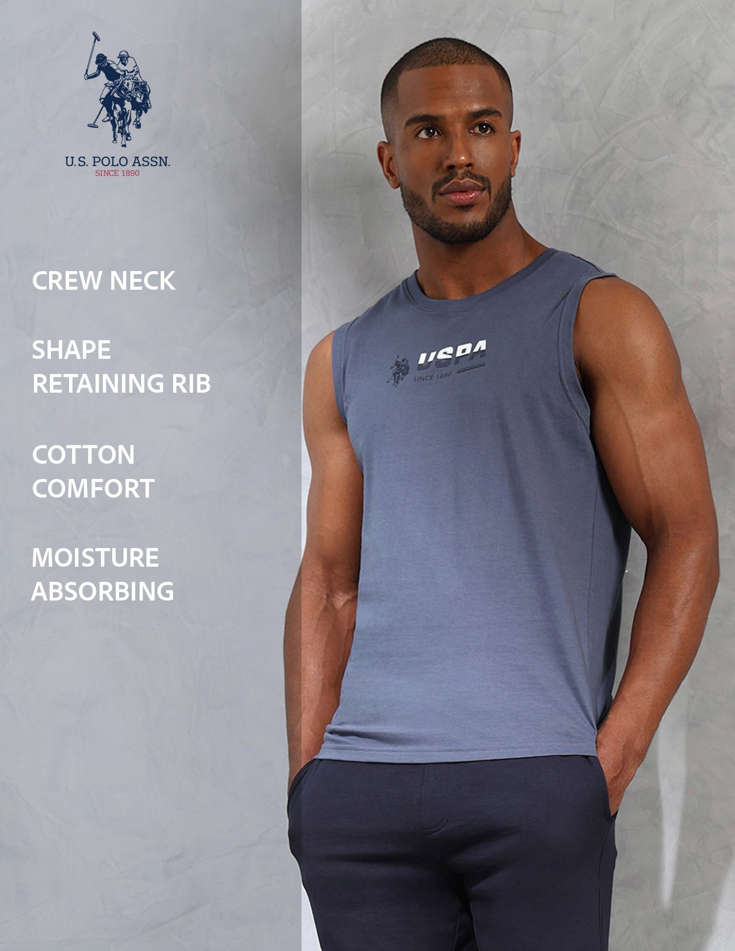 Brand Print Comfort Fit OEV06 Vest - Pack Of 1 Stormy Weather - U.S. POLO ASSN. | Large