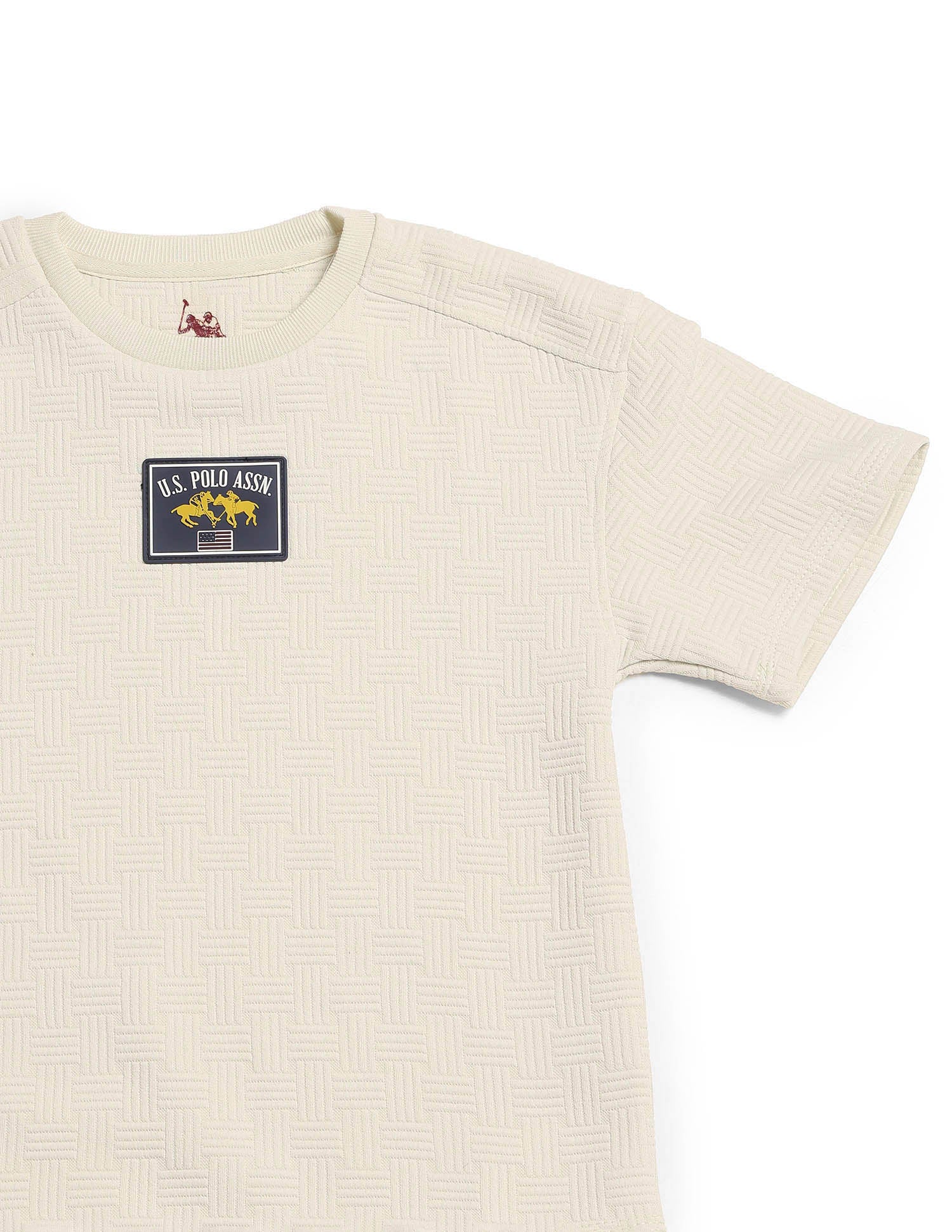 Boys Textured Boxy Fit T-Shirt Ecru - U.S. POLO ASSN. | Large
