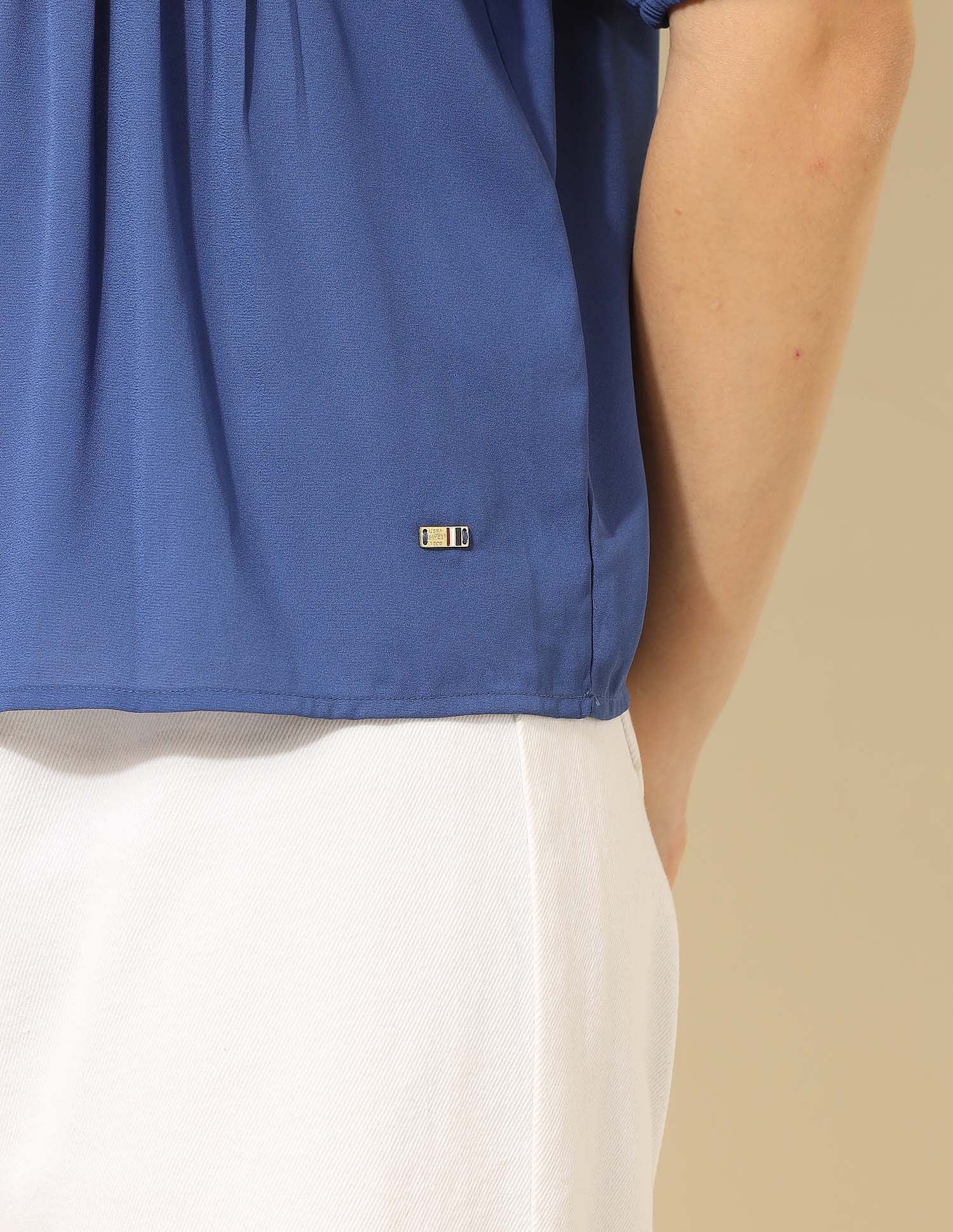 Pintuck Yoke Top Blue - U.S. POLO ASSN. | Large