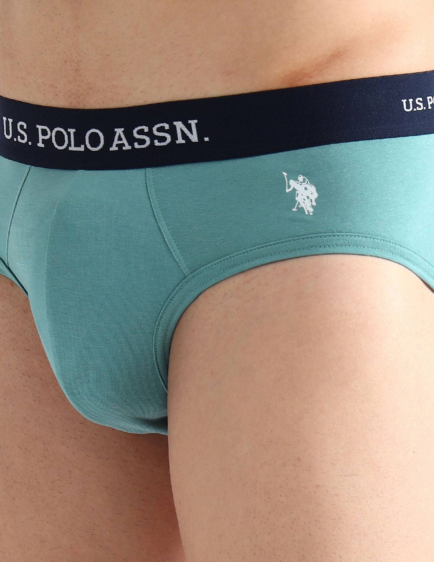Elasticized Waist Solid OEB13 Briefs - Pack Of 3 Green, Brown and Blue - U.S. POLO ASSN. | Large
