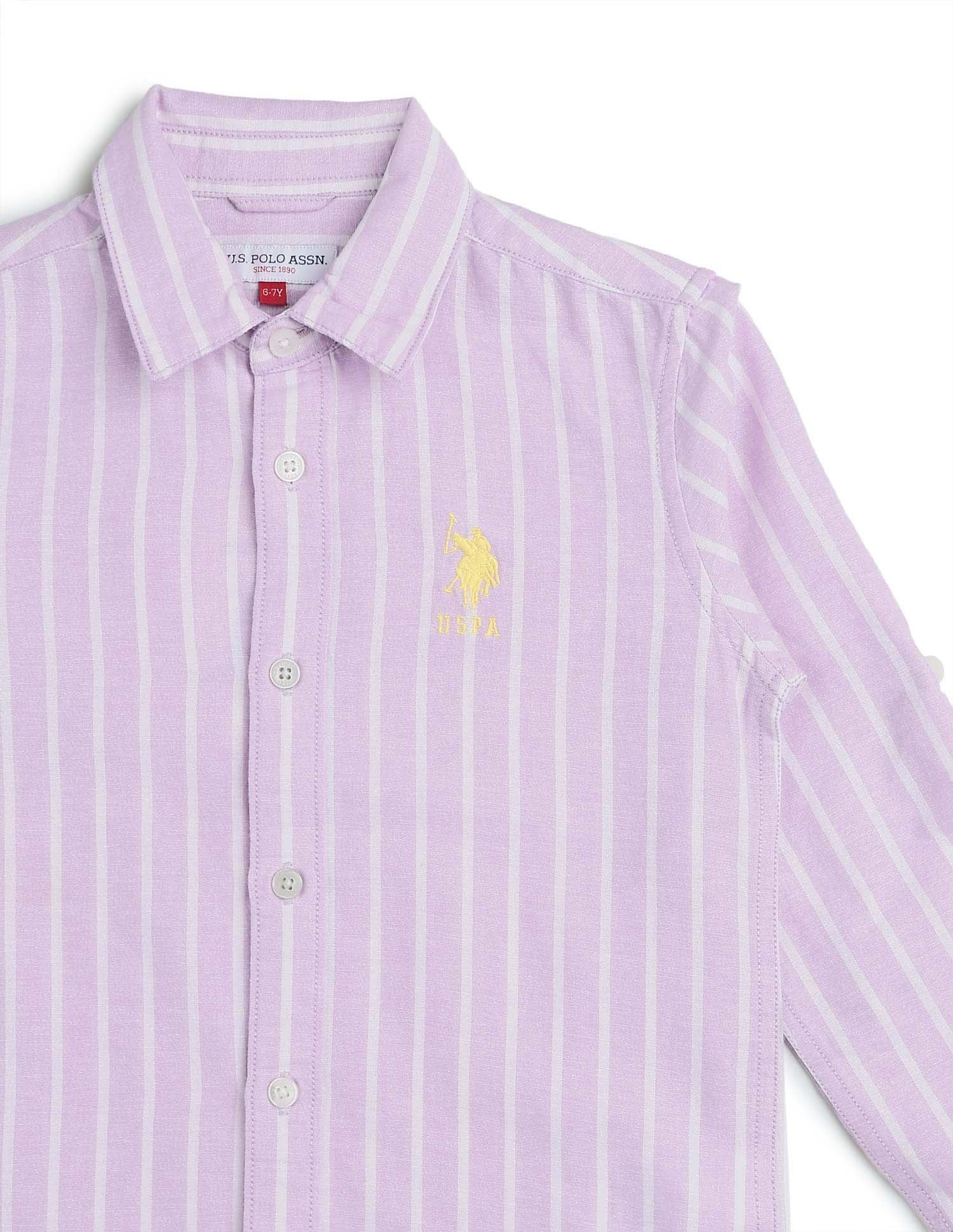 Boys Vertical Striped Dobby Shirt Lilac - U.S. POLO ASSN. | Large