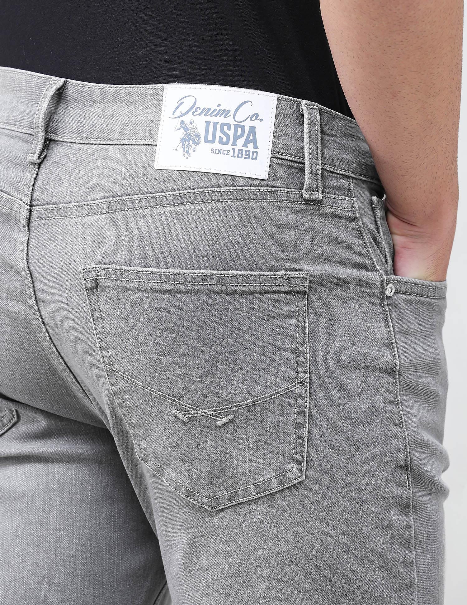 Solid Slim Straight Fit Jeans Grey - U.S. Polo Assn. India | Large