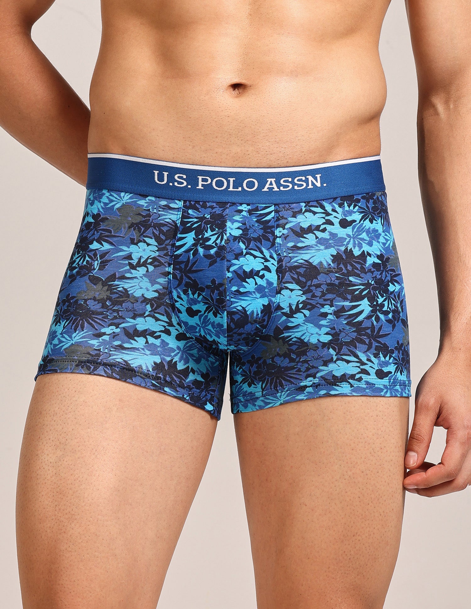 Mid Rise Printed OET24 Trunks - Pack Of 3 Blue, Red, Grey - U.S. Polo Assn. India | Large