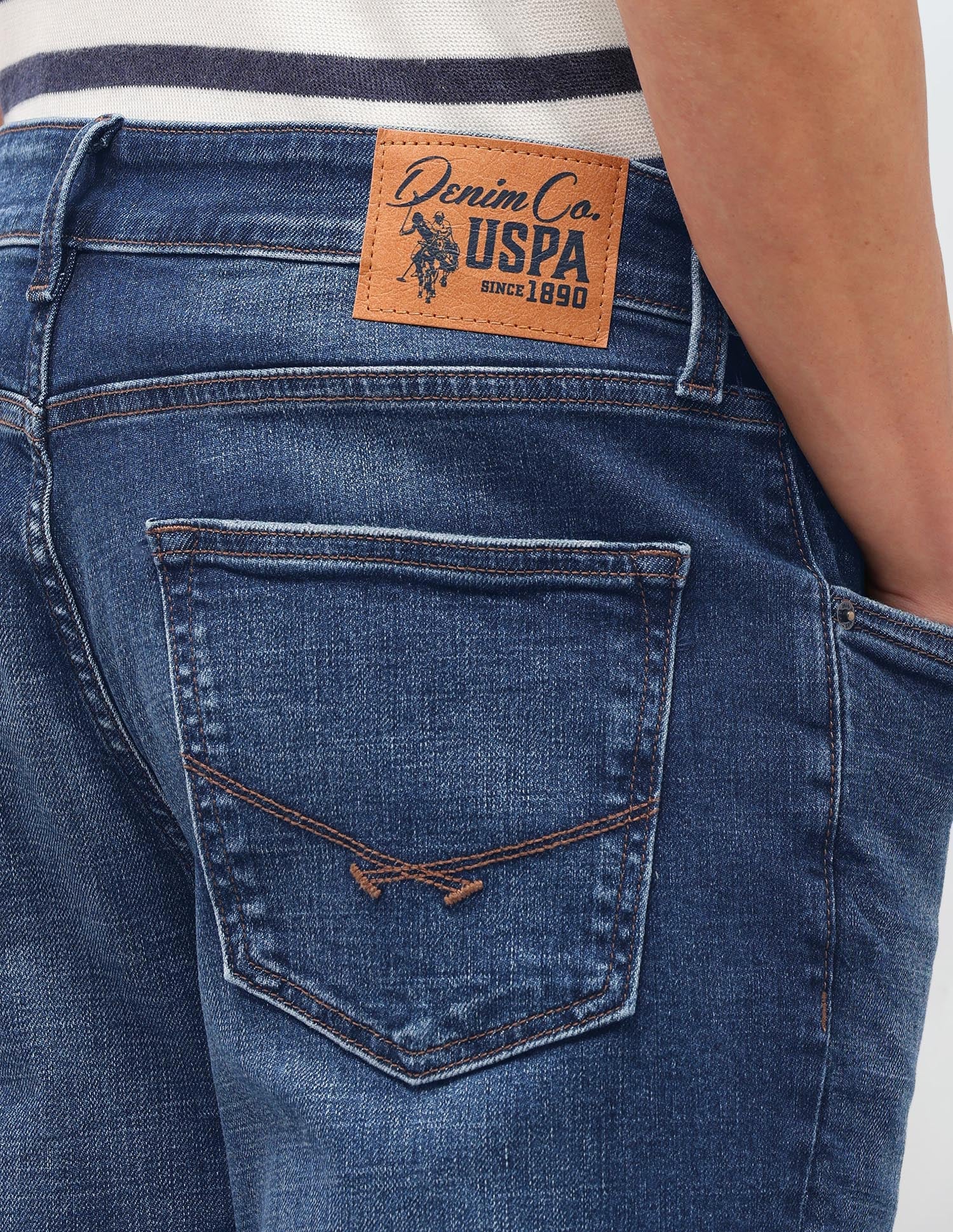 Harold Slim Straight Fit Blue Jeans Mid Blue - U.S. Polo Assn. India | Large