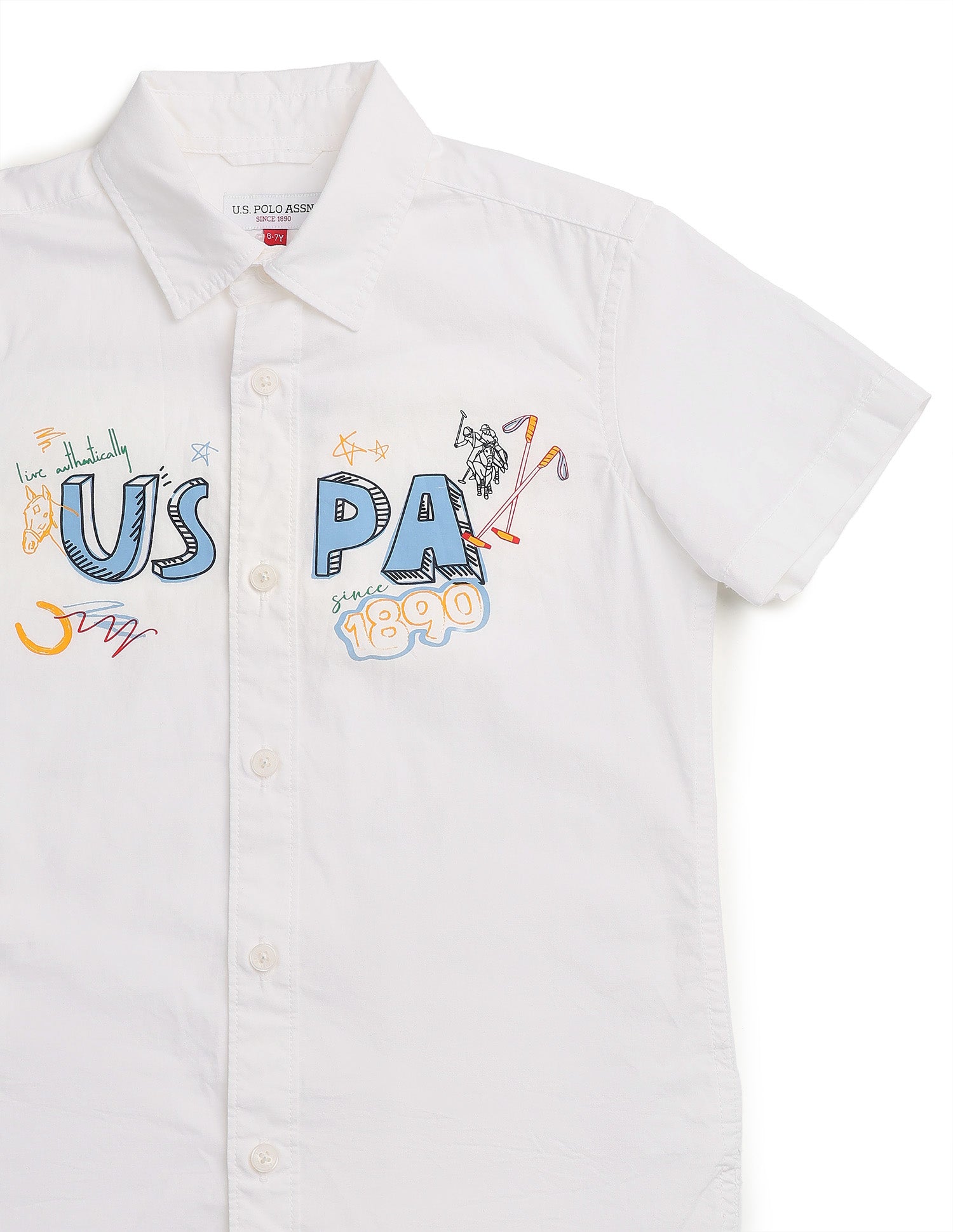 Boys Graphic Brand Printed Regular Fit Shirt White - U.S. POLO ASSN. | Large
