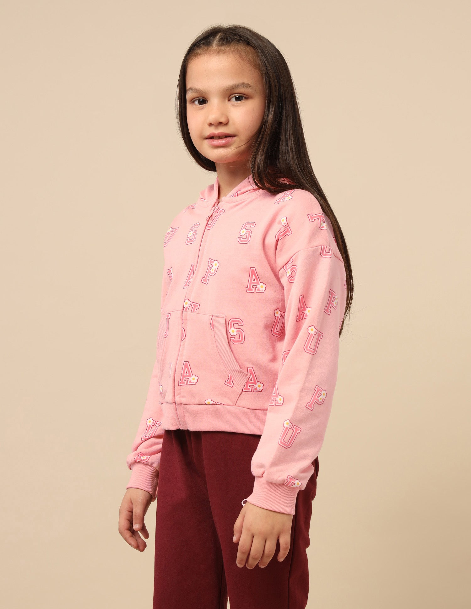 Girls Brand Printed Comfort Fit Sweatshirt Pink - U.S. POLO ASSN. | Large