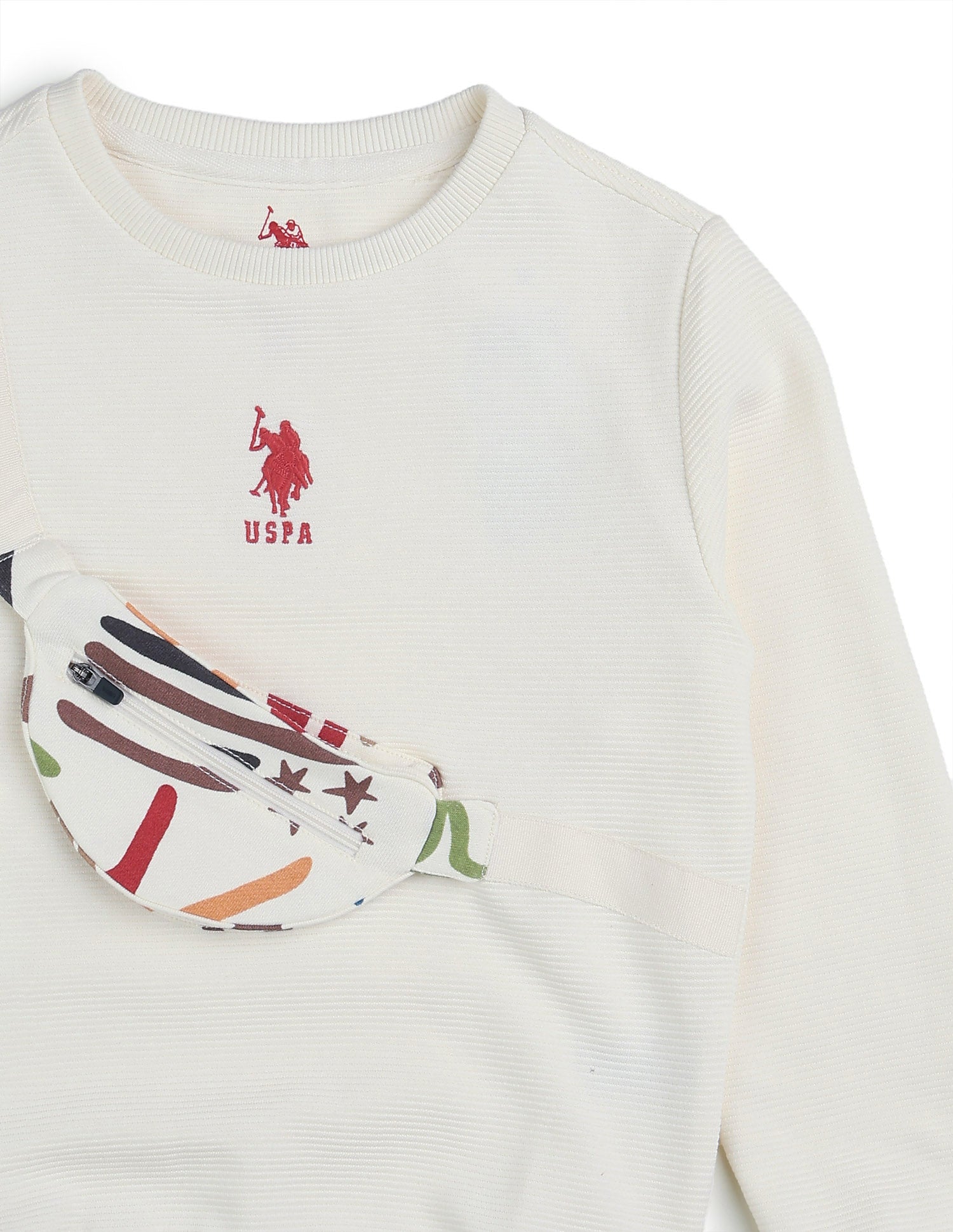 Boys Textured patterned Knit Regular Fit Sweatshirt Off White - U.S. POLO ASSN. | Large