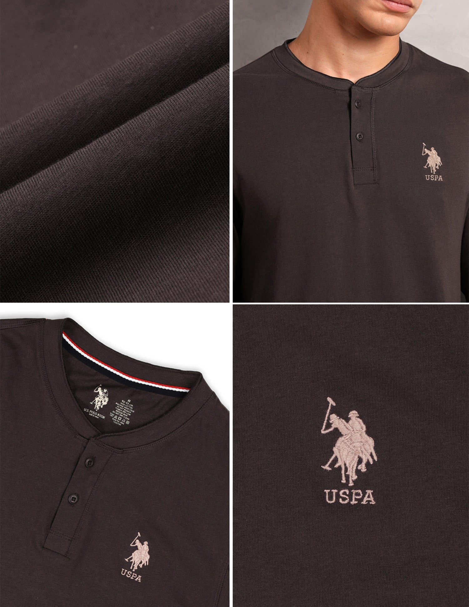 Pure Cotton I694 Lounge Henley T-Shirt - Pack Of 1 Choco - U.S. Polo Assn. India | Large