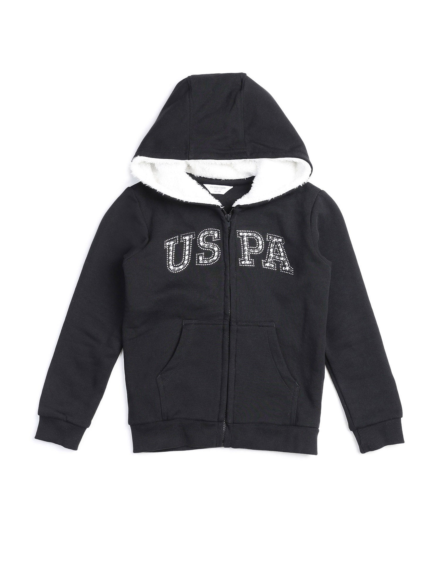 Girls Brand Print Hooded Sweatshirt Black - U.S. POLO ASSN. | Large