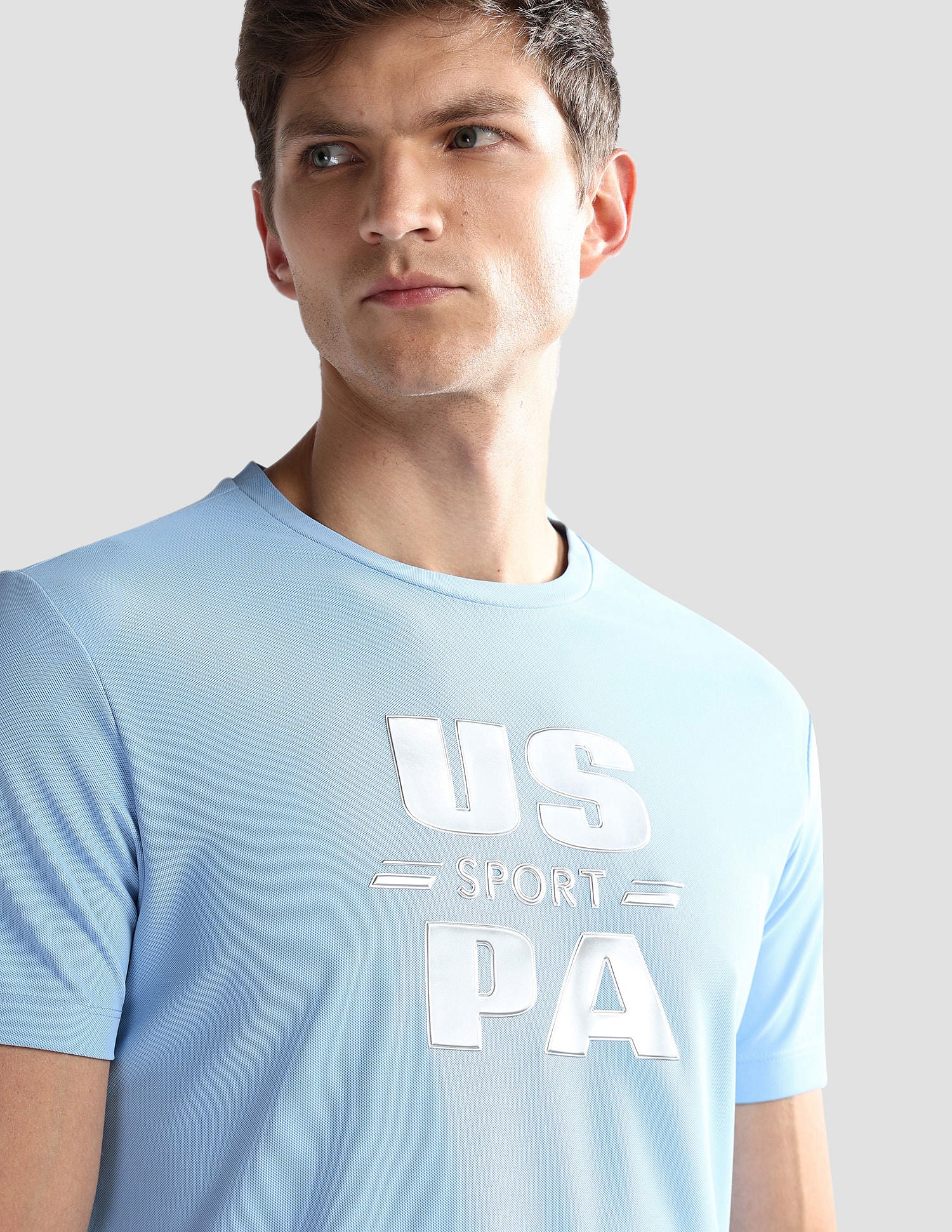 Brand Print Slim Fit T-Shirt Light Blue - U.S. Polo Assn. India | Large