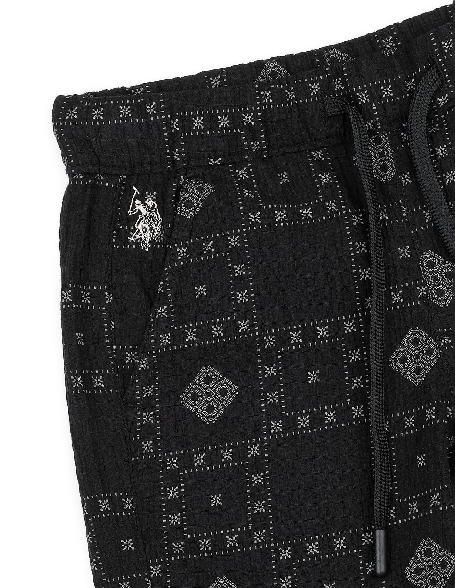 Boys Geometric Printed Regular Fit Shorts Black - U.S. POLO ASSN. | Large
