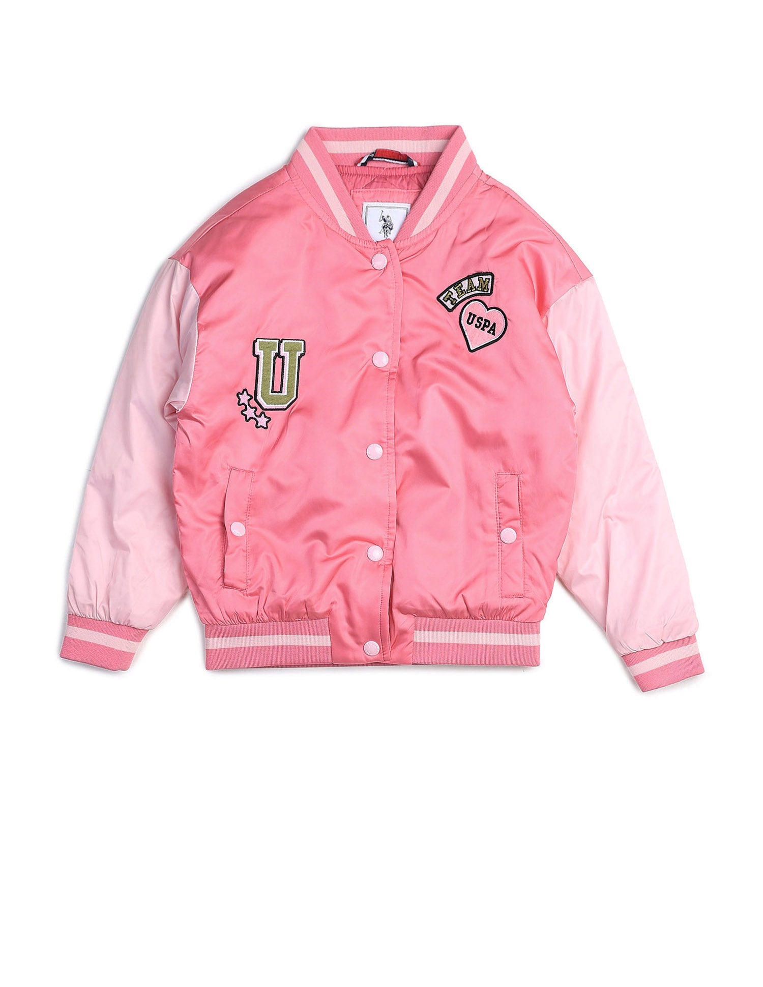 Girls Color Block Varsity Jacket Pink - U.S. POLO ASSN. | Large