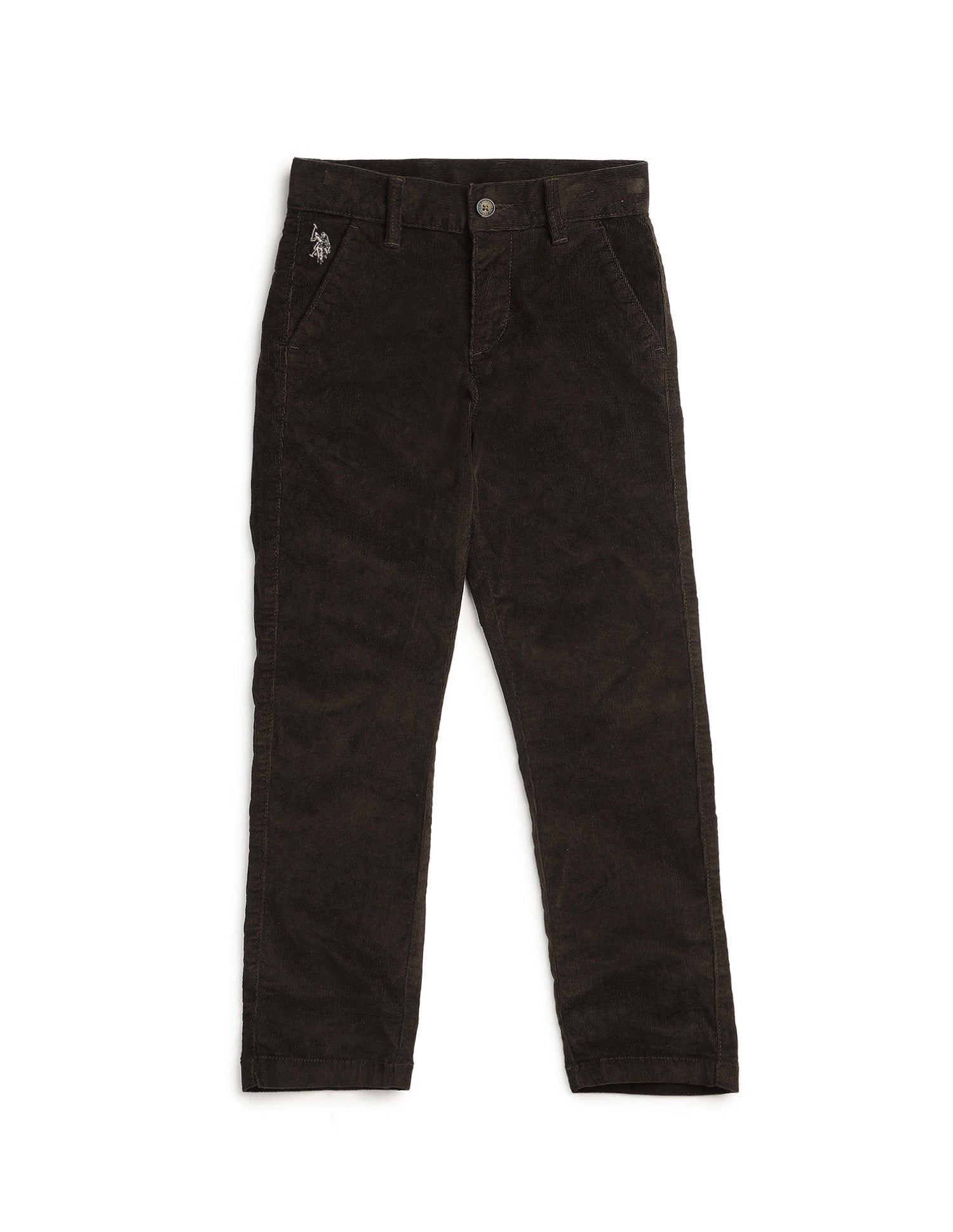Boys Solid Slim Fit Trousers Dark Brown - U.S. POLO ASSN. | Large
