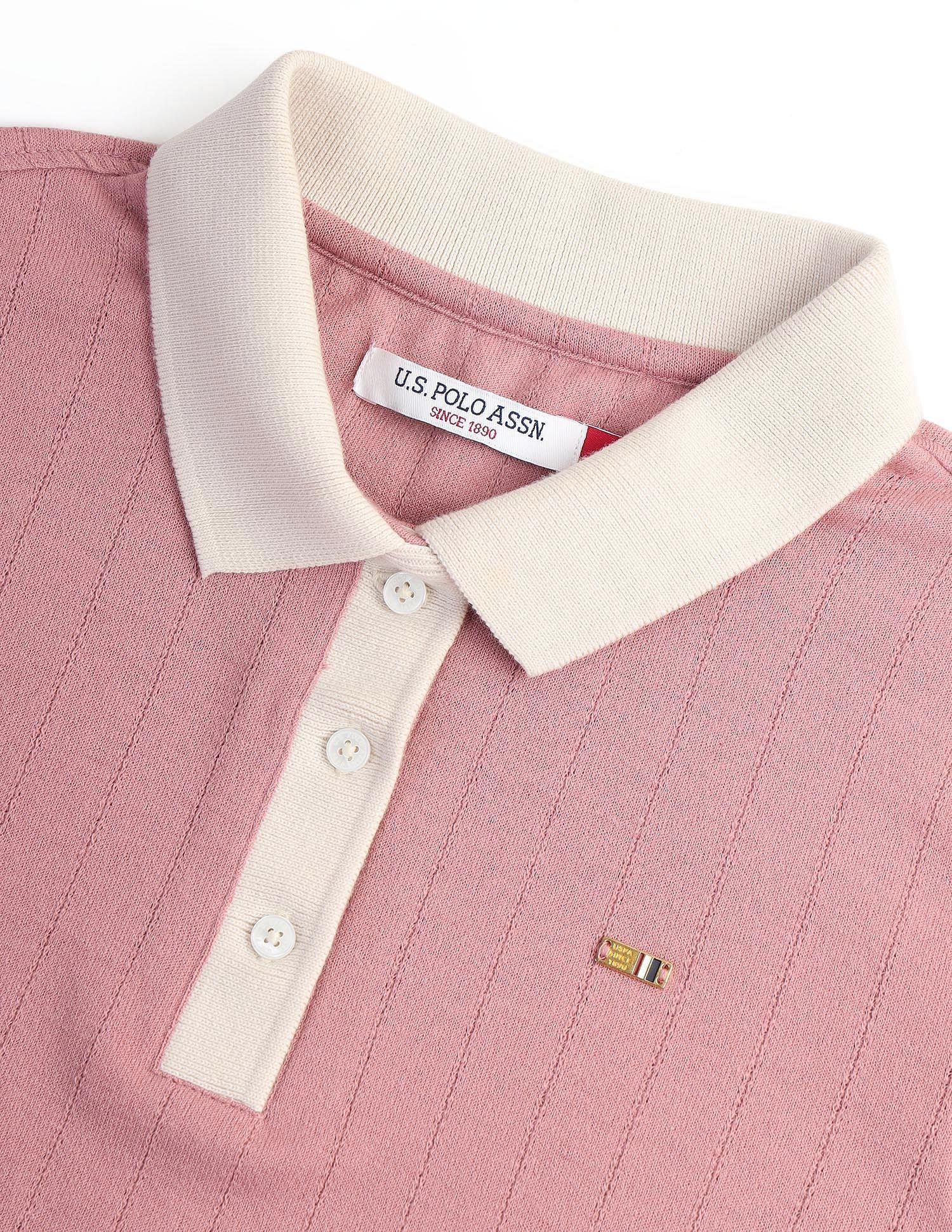 Contrast Collar Textured Polo Shirt Dusty Pink - U.S. POLO ASSN. | Large
