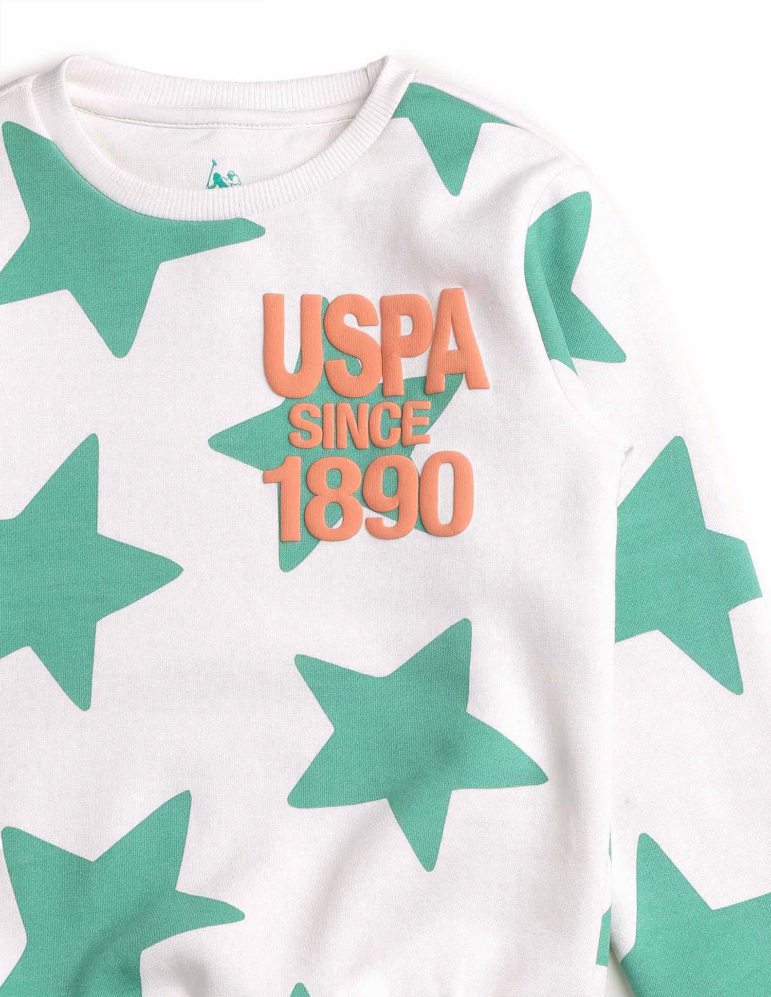 Boys Geometric Starred Regular Fit Sweatshirt Off White - U.S. POLO ASSN. | Large