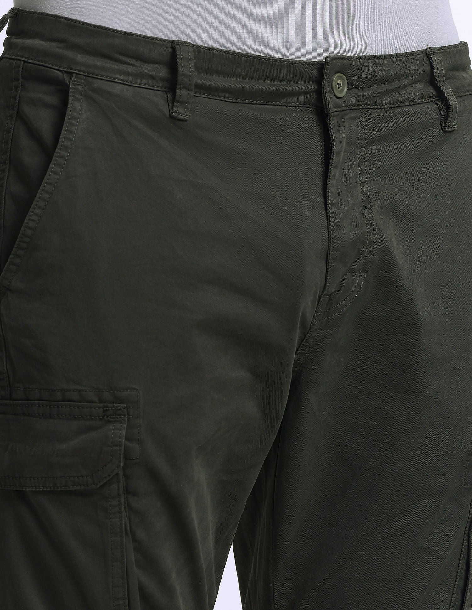 Slim Straight Fit Solid Cargo Pants Olive - U.S. Polo Assn. India | Large