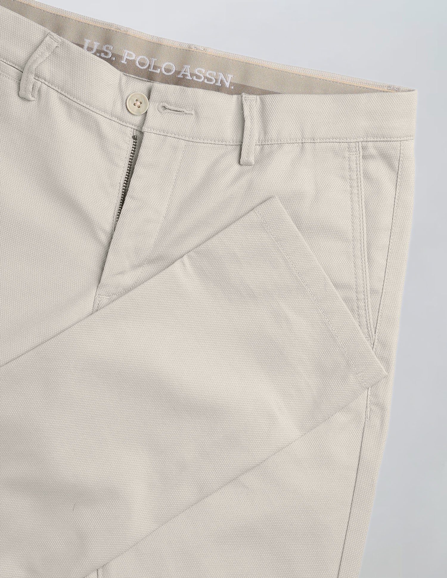 Denver Slim Fit Textured Trousers Stone - U.S. Polo Assn. India | Large