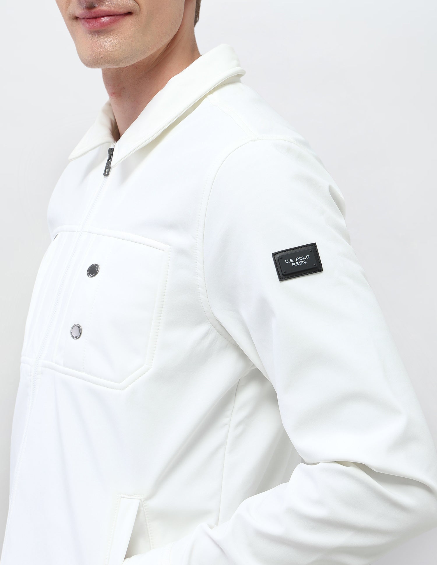 Solid Regular Fit Jacket Off White - U.S. Polo Assn. India | Large