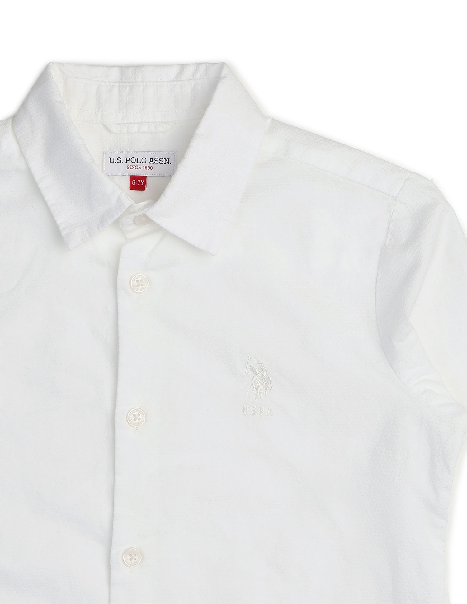 Boys Textured Pure Cotton Shirt White - U.S. POLO ASSN. | Large