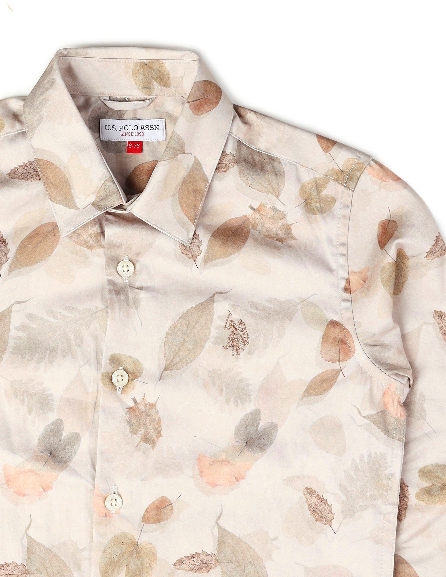 Boys Tropical Printed Satin Shirt Beige - U.S. POLO ASSN. | Large