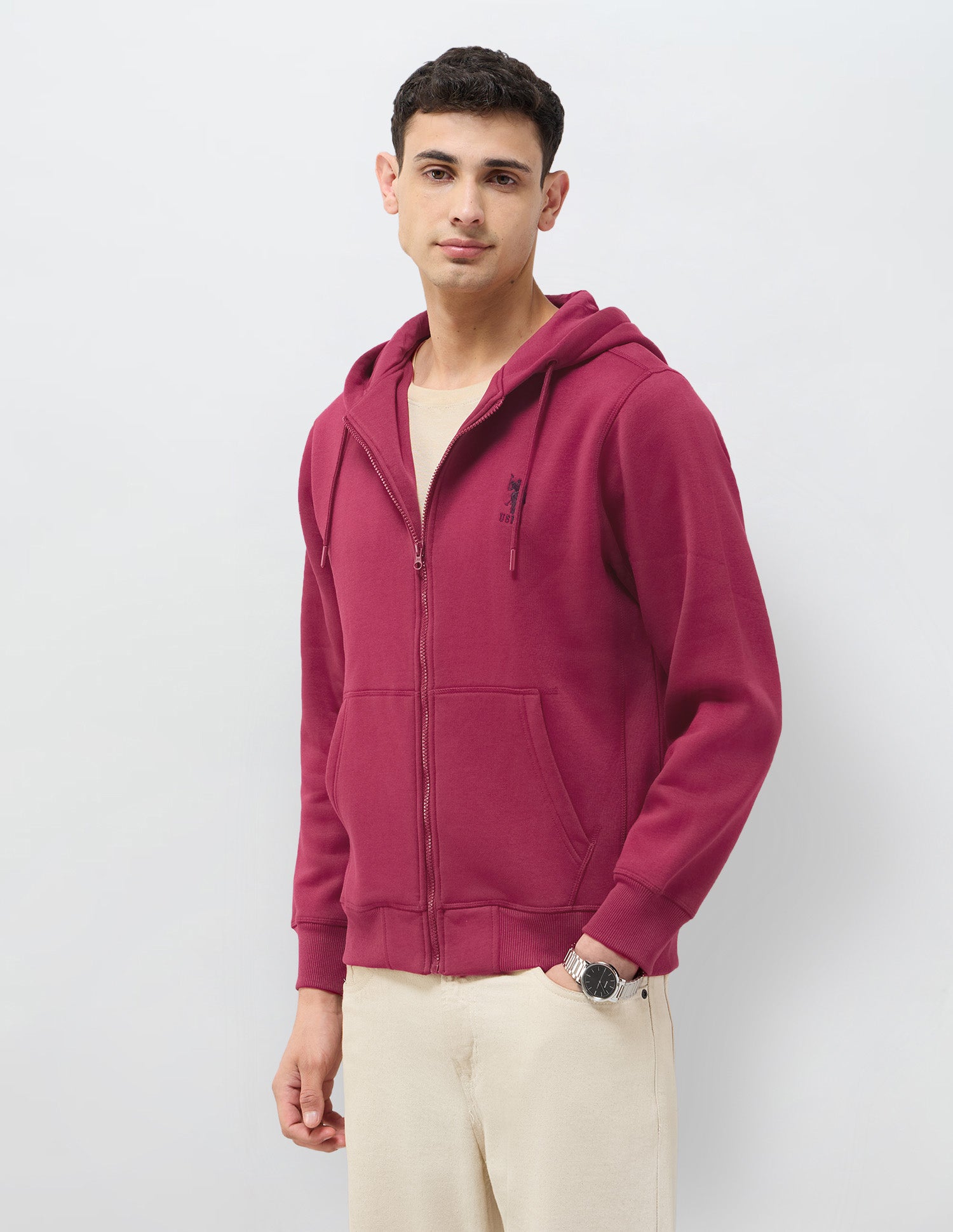 Solid Regular Fit Sweatshirt Maroon - U.S. POLO ASSN. | Large
