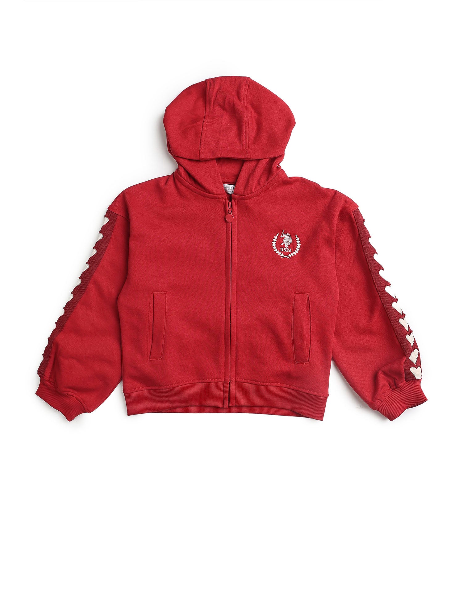 Girls Heart Patterned Knit Sweatshirt Red - U.S. POLO ASSN. | Large