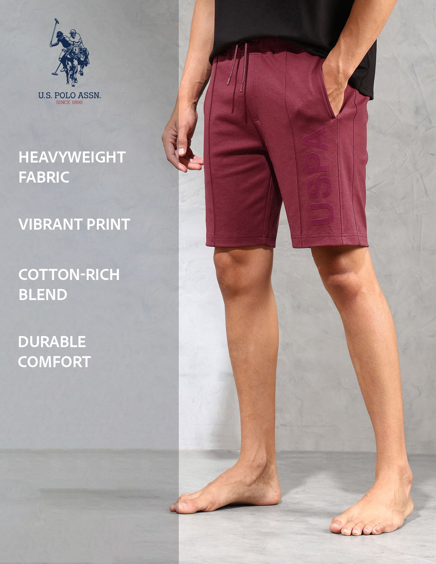 Brand Appliqued OES06 Lounge Shorts - Pack Of 1 Oxblood Red - U.S. POLO ASSN. | Large