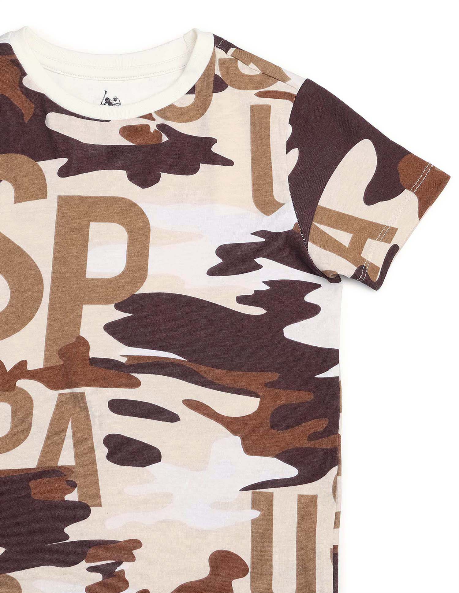 Boys Camouflage Printed Regular Fit T Shirt Ecru - U.S. POLO ASSN. | Large