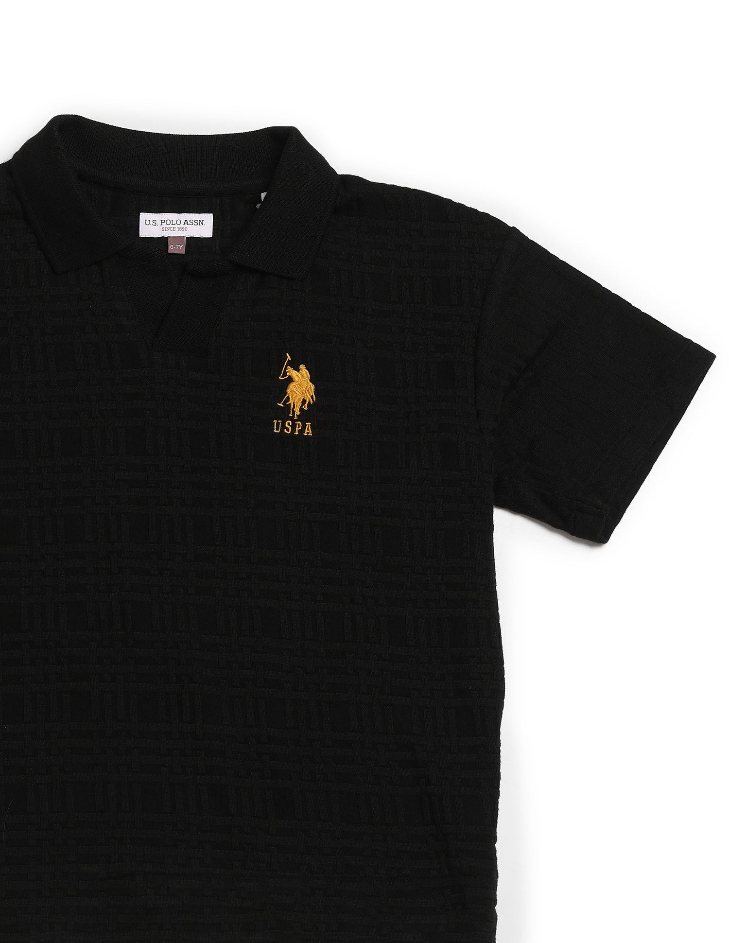 Boys Textured Boxy Fit Polo Shirt Black - U.S. POLO ASSN. | Large