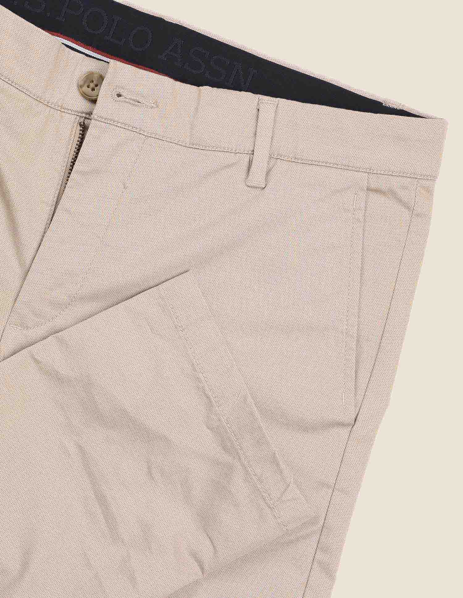 Denver Slim Fit Satin Print Trousers Beige - U.S. Polo Assn. India | Large