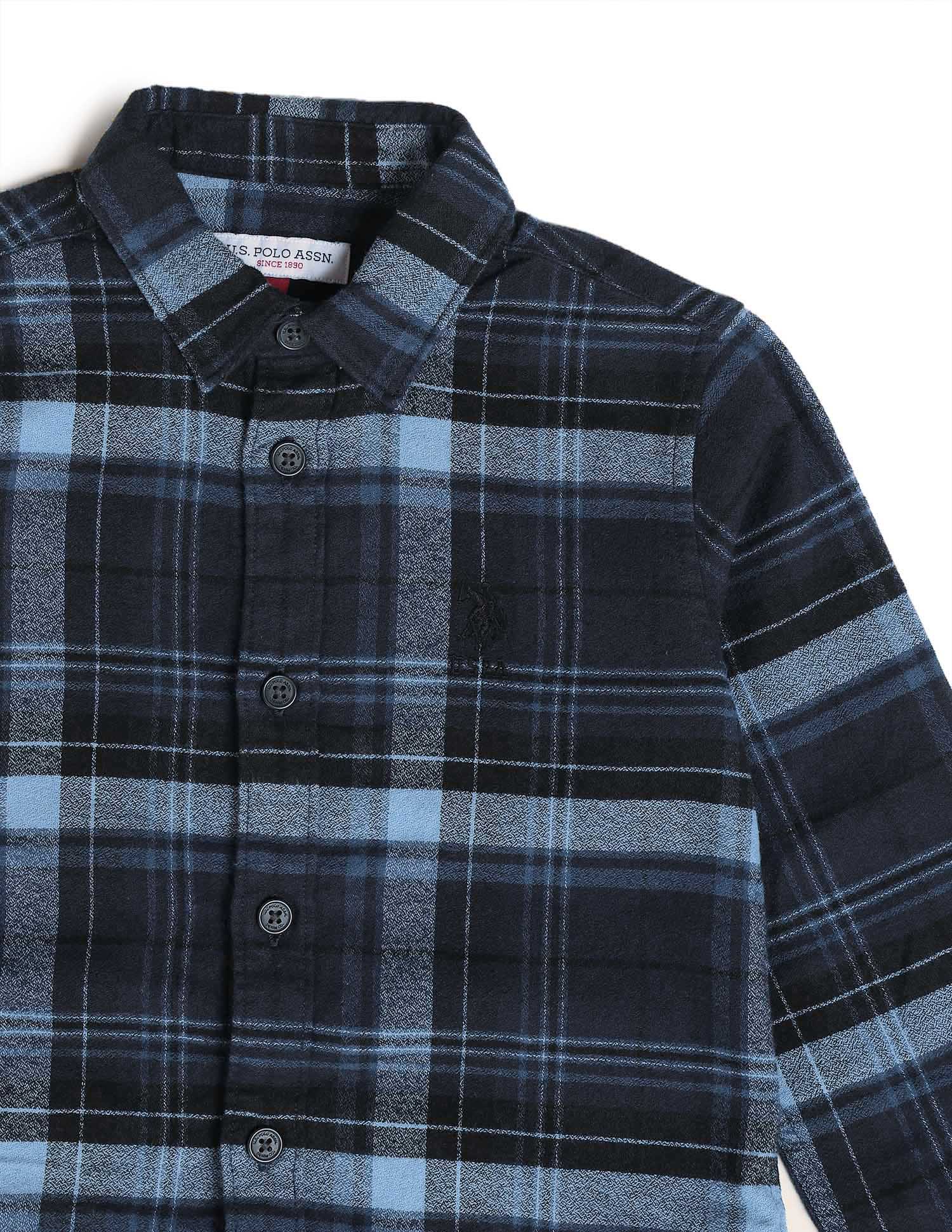 Boys Plaid Checked Regular Fit Shirt Navy - U.S. POLO ASSN. | Large