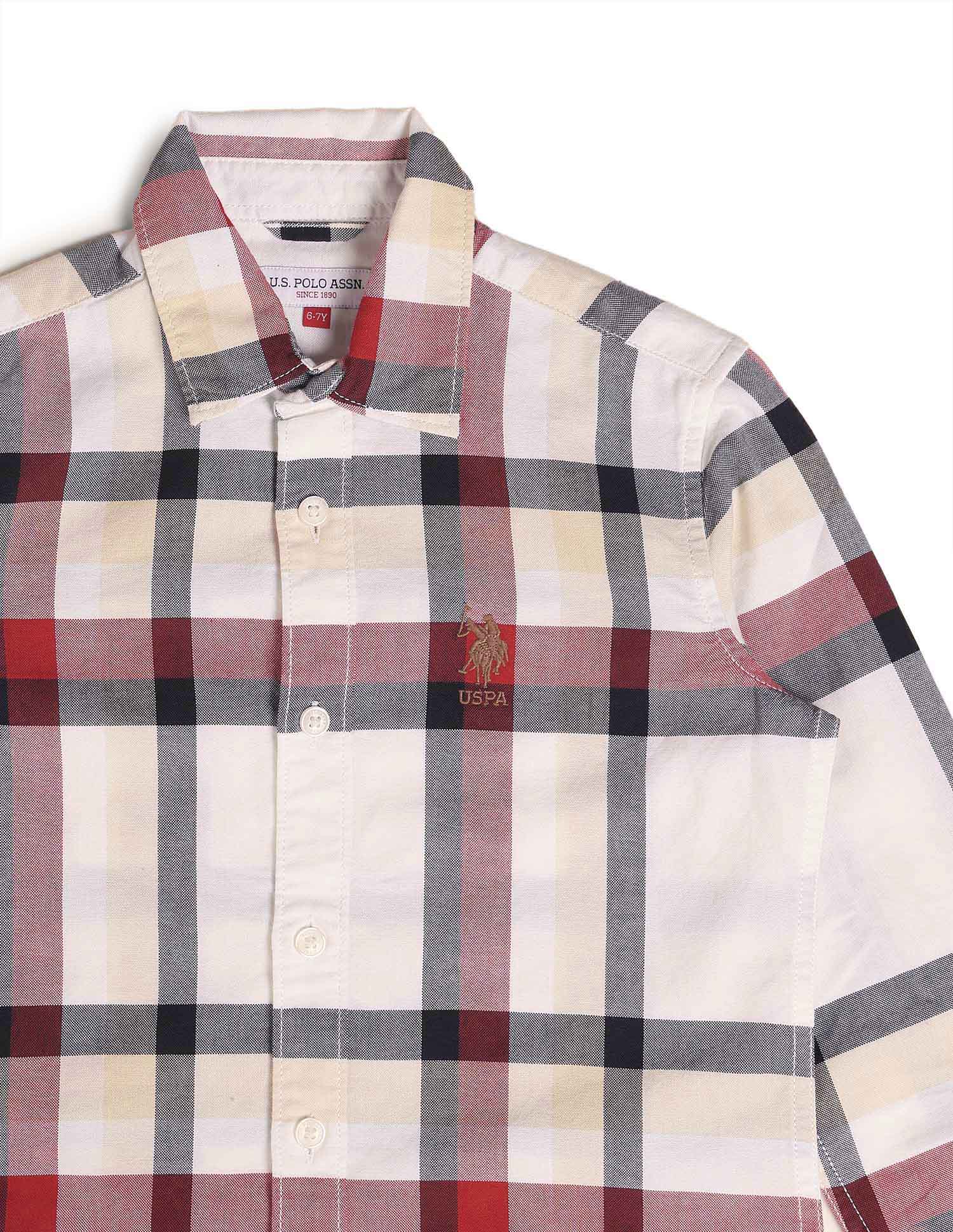 Boys Tartan Checked Oxford Shirt Beige - U.S. POLO ASSN. | Large