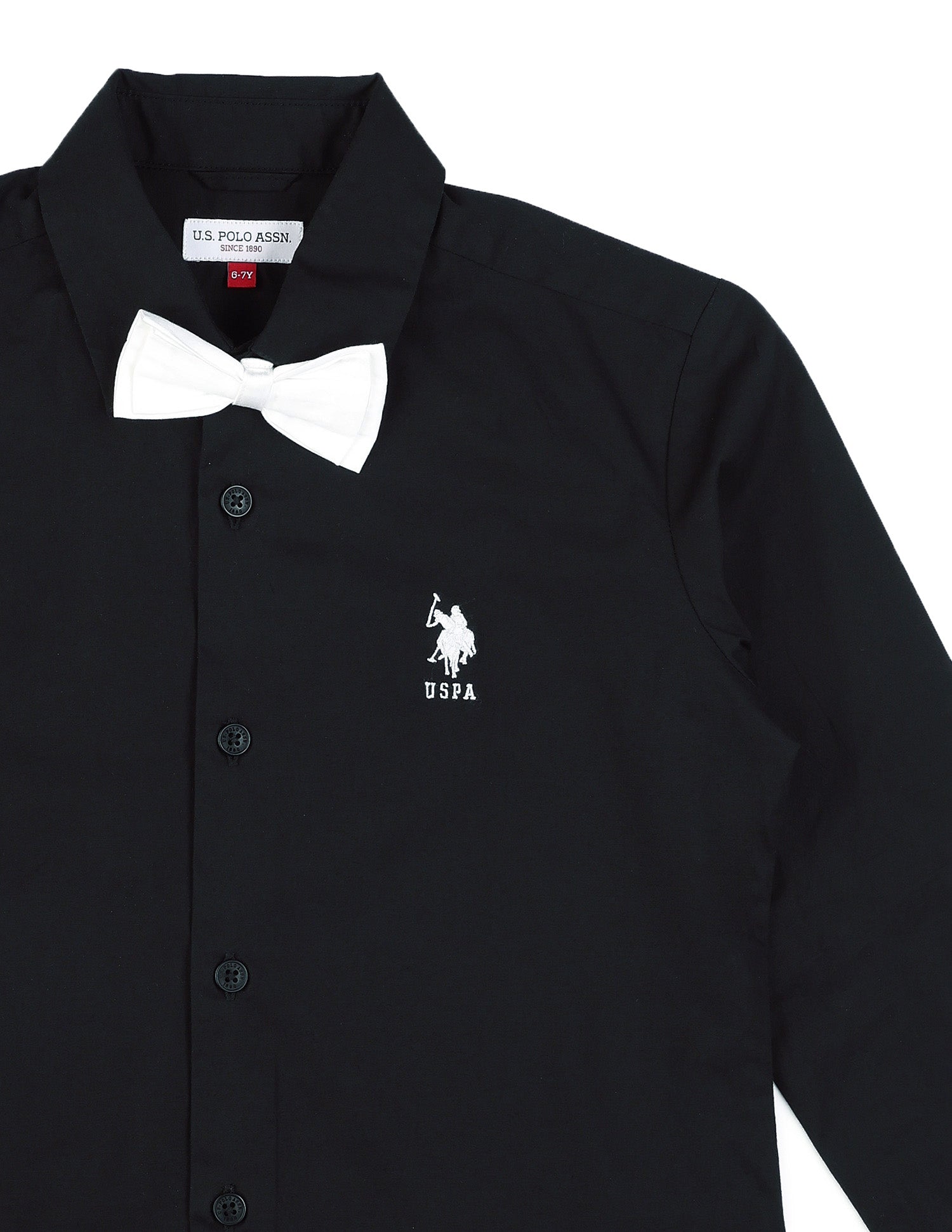 Boys Poplin Bow Tie Shirt Black - U.S. POLO ASSN. | Large